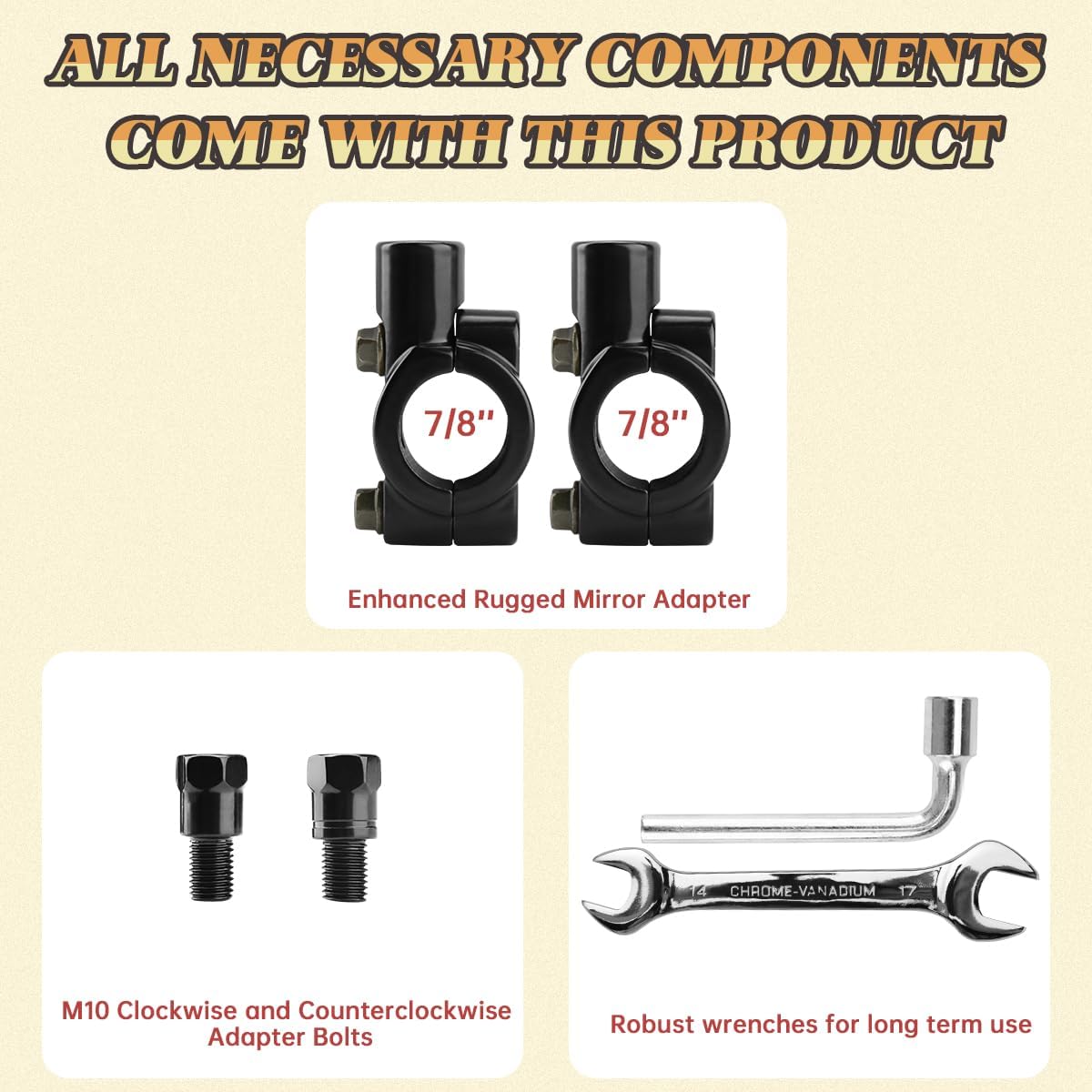 Motorcycle Mirrors 10mm,Suitable for Rain and Snow ATV Mirrors (2 Pack),Fits 7/8"Handlebar Scooter、Moped、Dirt Bike,Compatible with Polaris Sportsman,Can Am Outlander,Honda Grom,Kawasaki Vulcan - Image 3