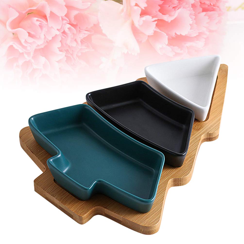Piatto da portata in ceramica natalizia rimovibile for albero di Natale, snack, vassoio for antipasti, piatto da dessert, piatto in porcellana con base in bambù, for vacanze, matrimoni, feste in casa,