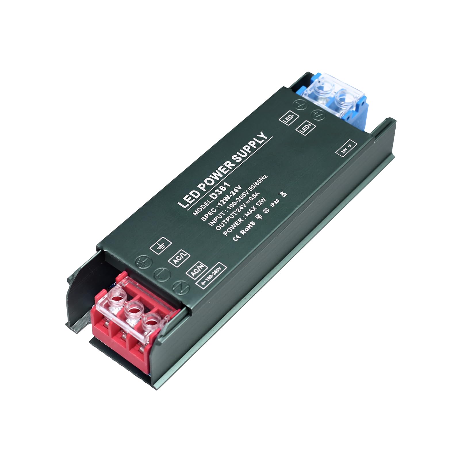 KSIBNW LED Transformer 24V 12W Driver AC 240V to DC 24V 0.5A, Ultra Slim Low Volt Power Supply Quiet 240V to 24V Transformer Adapter for LED Strip Light