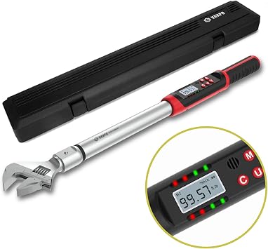 VANPO Adjustable Digital Torque Wrench 5-99.6 ft.lb/6.8-135 N.m, 1418 mm Open End, 38 mm Adjustable Jaw, Accuracy 2%, LED and Buzzer Notification, HVAC Torque Wrench for Mini Split AC, Pipeline