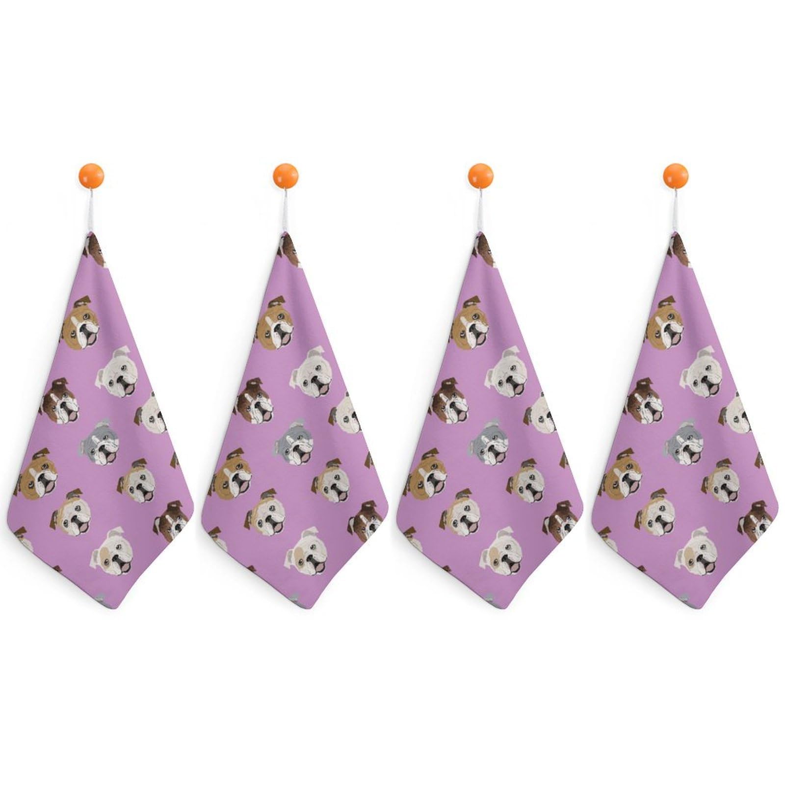 LWORZIIB 4 Piece Hanging Hand Towels, Funny English Bulldog Small Dry Hand Towel for Kitchen Bathroom