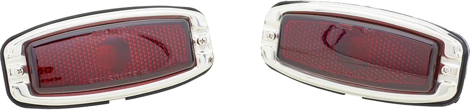 Speedway Motors Car Tail Light Assemblies Compatible with 1941-1948 Chevy Passenger Red Glass Lens Polished Stainless Rim Steel Housing 12 Volt Complete Pair
