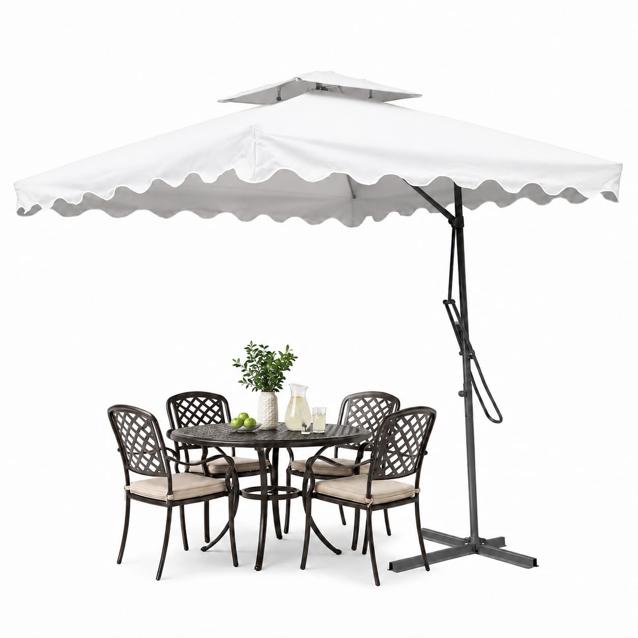 Brandway Side Pole Luxury Garden Patio Umbrella with 8ft diameter | Waterproof Super Cloth Fabric Luxury Square Shape Patio Garden Outdoor/Cantilever/Balcony Umbrella for Hotel, Resort & Cafes (White)-image-48
