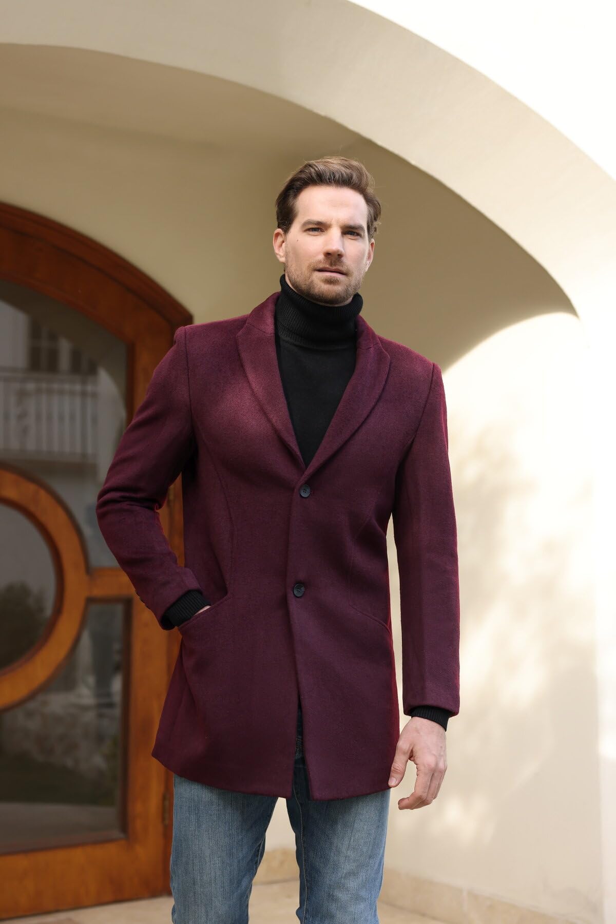 Allthemen Cappotto Lungo da Uomo Casual Trench Invernale in Lana Cappotti Spessa a Due Petti Outerwear a Vento Parka