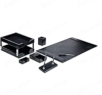 Vista 13 de Dacasso Juego de escritorio de lujo de 3 piezas de cuero regenerado negro, almohadilla secante y tapete de escritorio, elementos esenciales