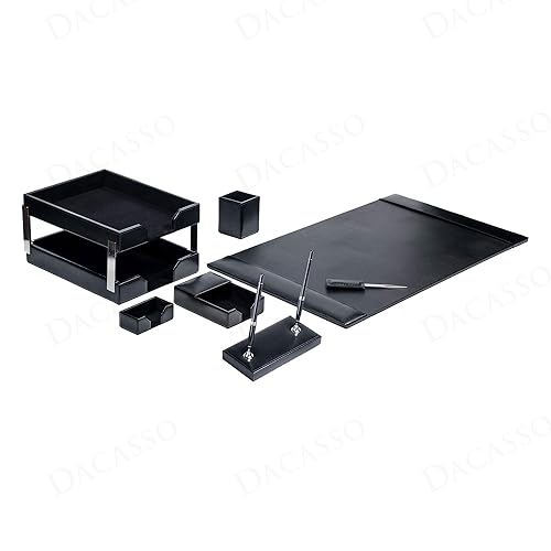 Dacasso 9 Piece Desk Set - Black Bonded Leather Luxury