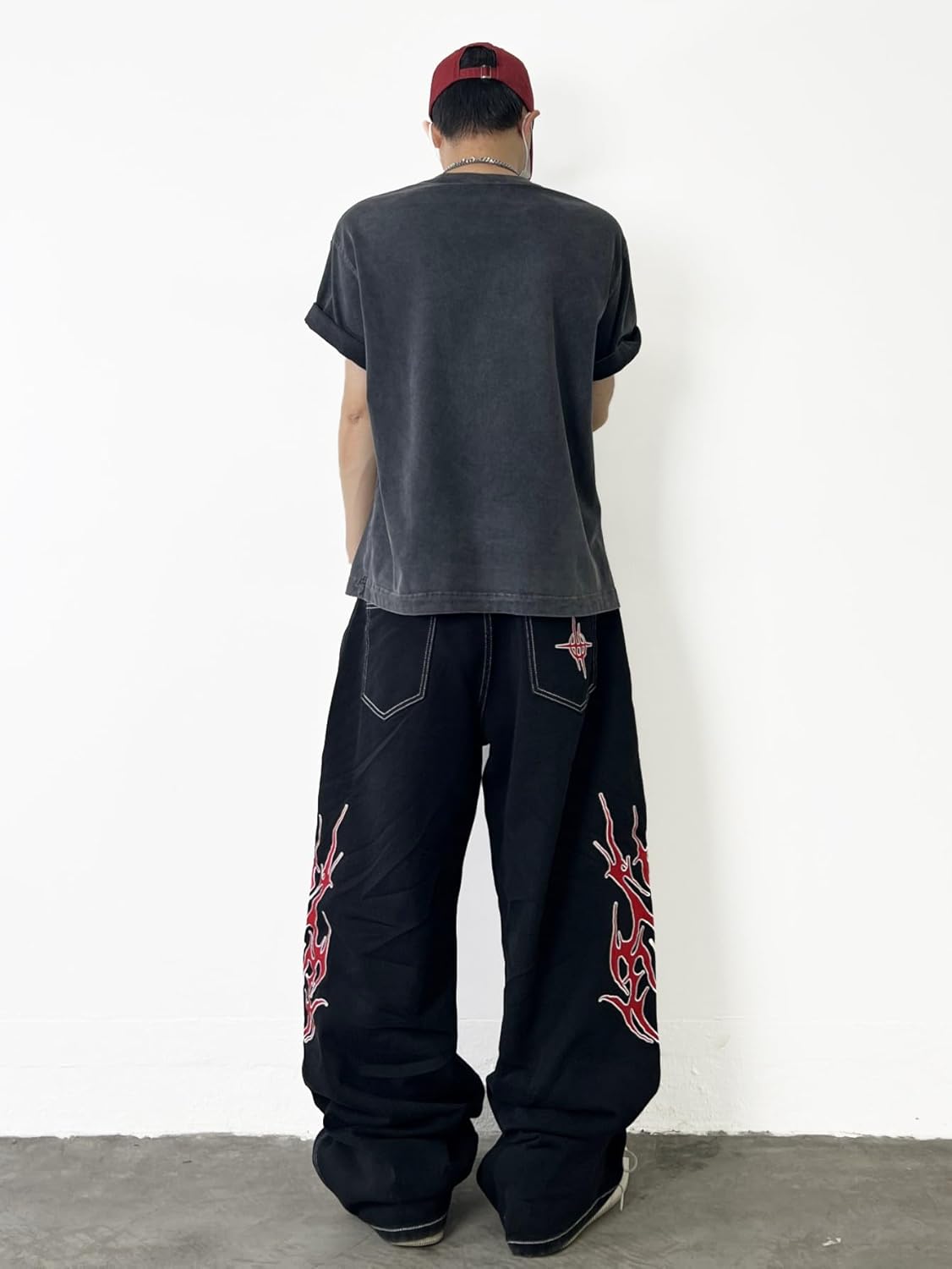 Men's Hip-hop Embroidered Baggy Jeans Loose Fit Denim Black Trousers - Image 5