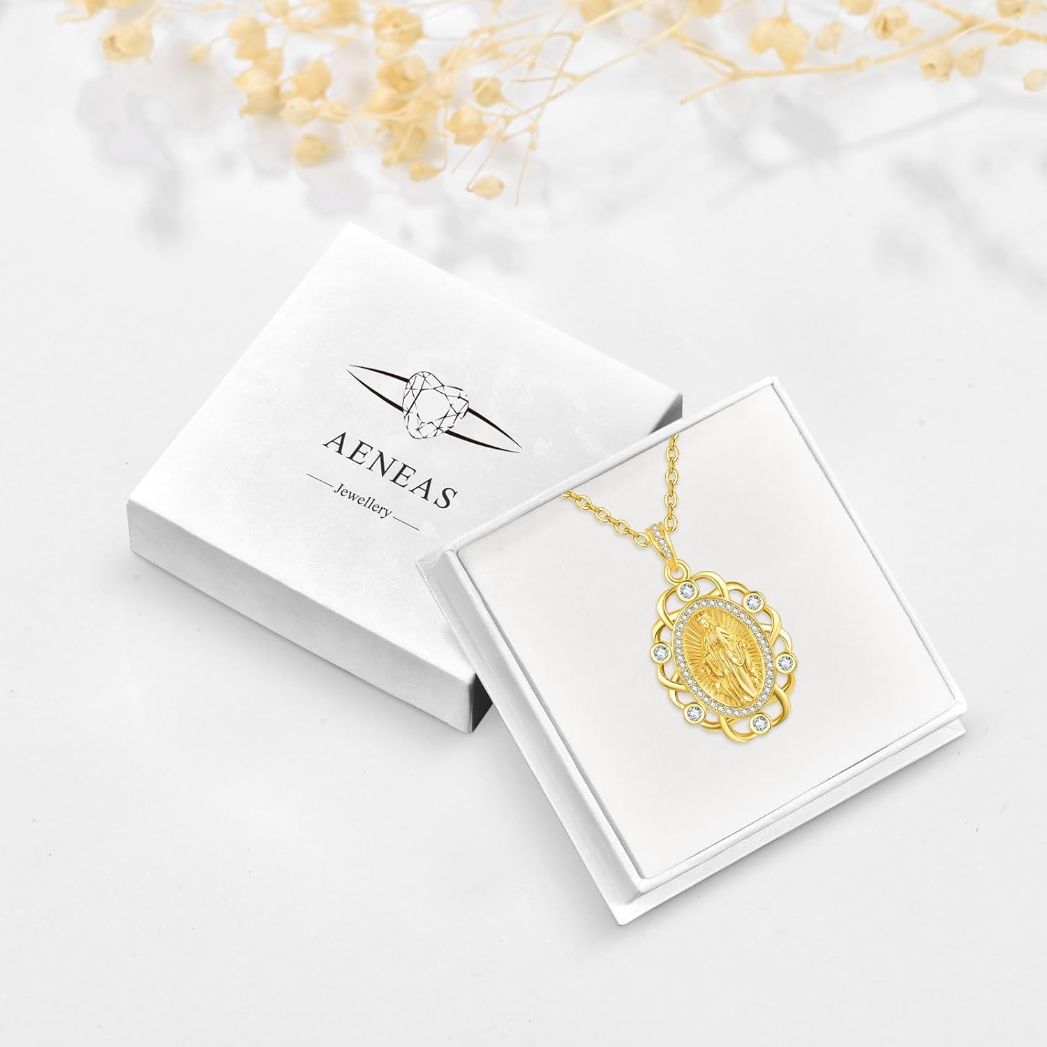 AENEAS Virgin Mary Necklace for Women Sterling Silver Virgen de Guadalupe Pendant Necklace Medalla de la Virgen Milagrosa Miraculous Medal Gift Jewelry for Her Mom Wife Birthday Christmas - Image 6