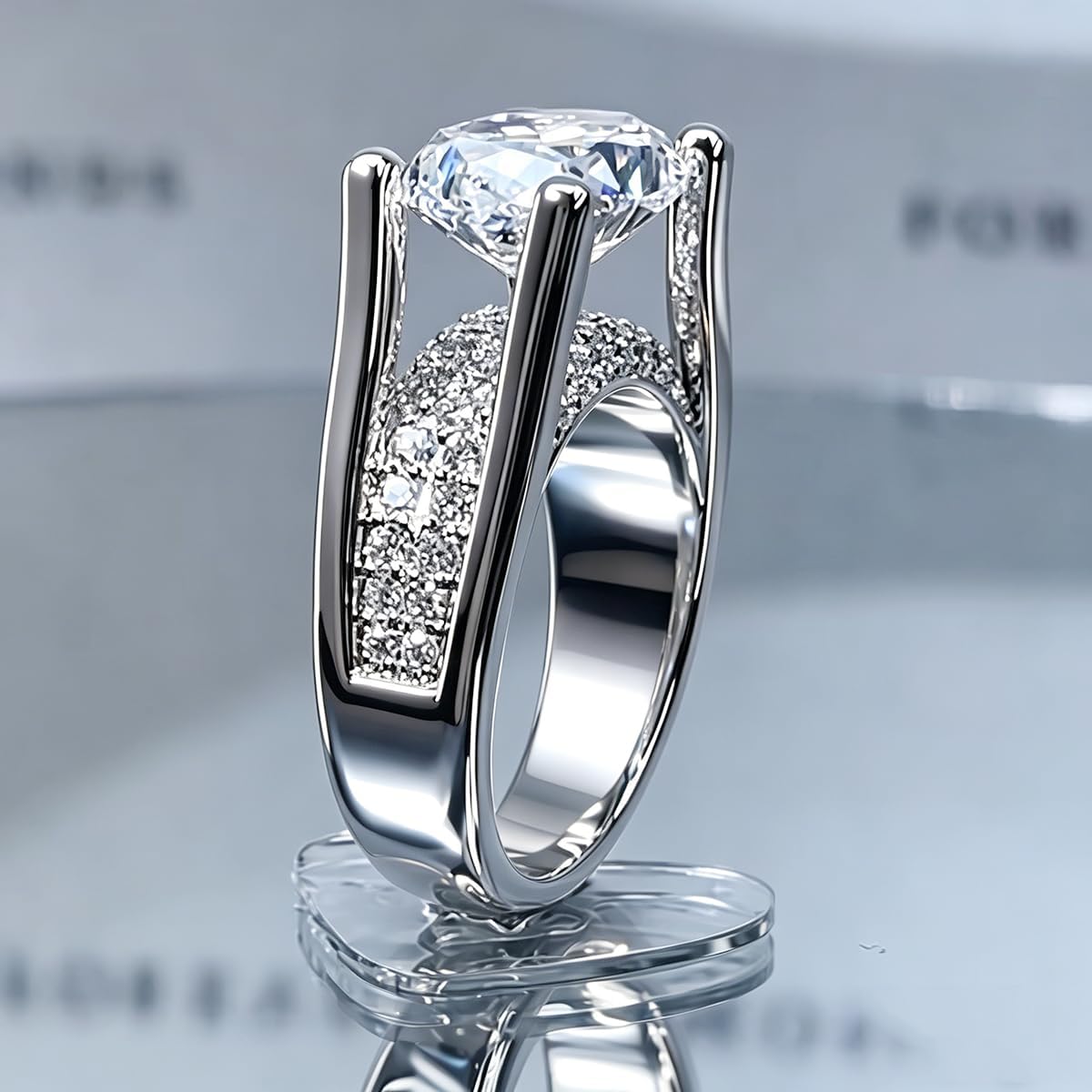 5ct Solitaire Oval Cut Engagement Ring for Women 925 Sterling Silver Plated Simulated Wedding Promise Anniversary Rings CZ Band Cubic Zirconia Statement Simulated Diamond Ring for Her Size 8