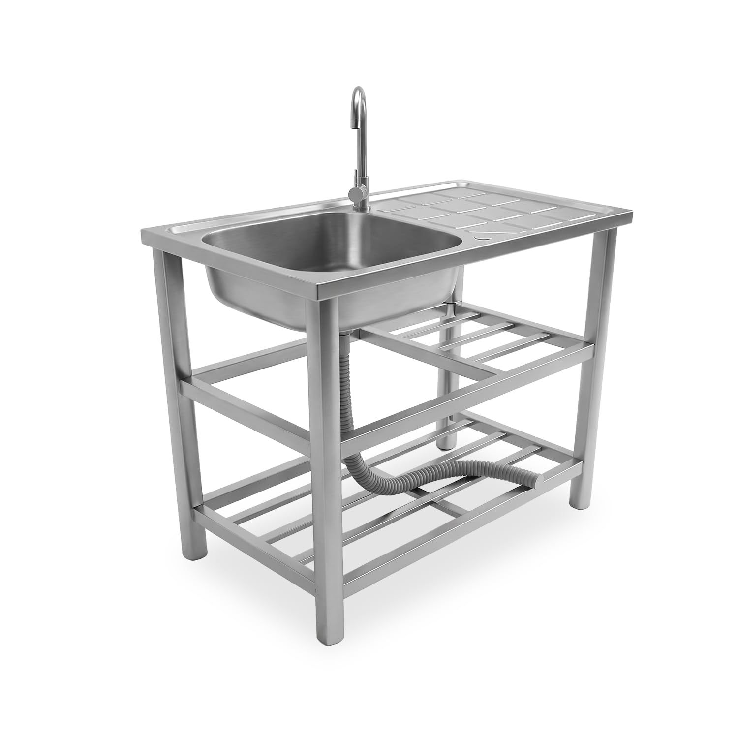 Avilia - Lavello Multifunzione in Acciaio Inox Professionale con Fontana – Lavandino da Esterno e Interno Reversibile – Dimensioni 75x40x80 cm con Doppia Mensola, Rubinetto e Kit Scarico Completo
