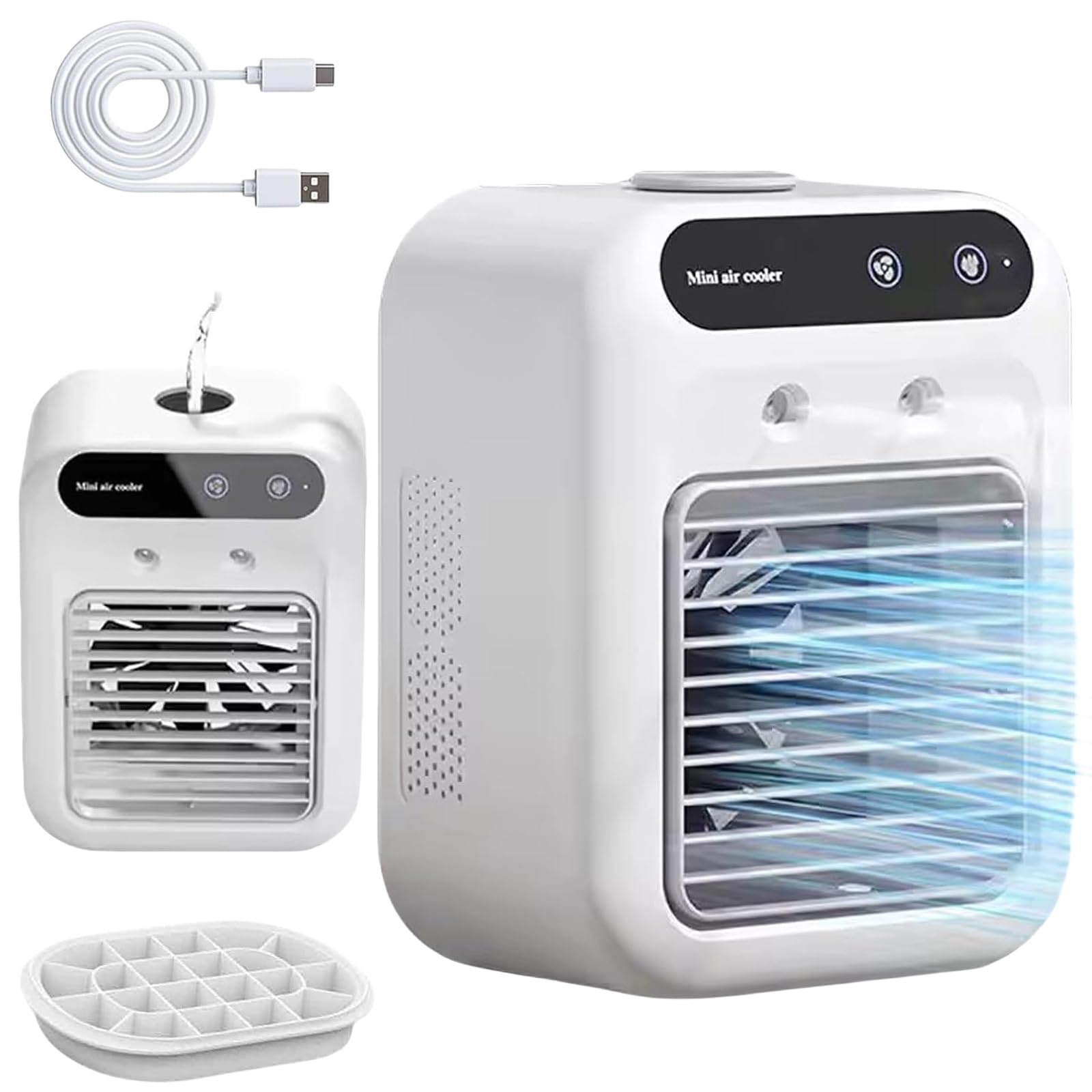 Glacier Breeze - Aire acondicionado portátil AC, enfriador evaporativo ultrasilencioso de 2 velocidades, alimentado por USB, tanque de hielo de 500 ml, mini unidad de CA silenciosa de 20 dB para