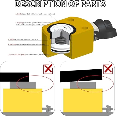 Miniatura 6 de Mini cilindro hidráulico de 10T Jack de perfil bajo Porta Power Ram de un solo efecto de 0.433 in cilindro de elevación de carrera Mini, portátil