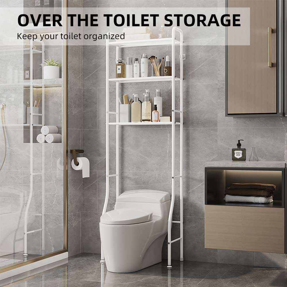 WC-Aufbewahrung, 3-stöckig, über WC, Badezimmer-Organizer, platzsparendes Regal für Badezimmer, WC, Weiß