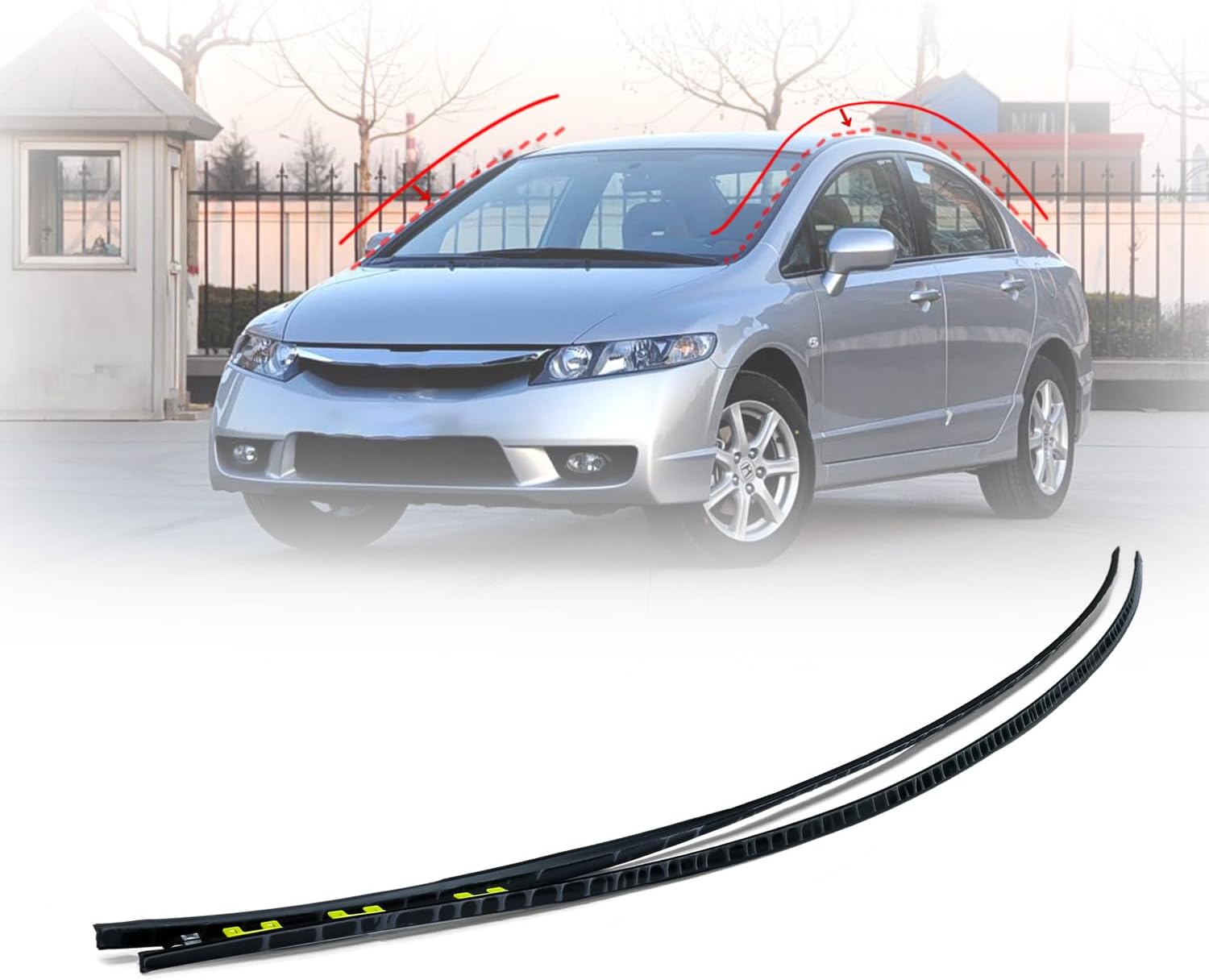 New！ 73158-SNA-013 for Honda Civic 2006-2011 1.3L 1.8L 2.0L L&R Roof Drip Side Molding Trim Windshield Molding Set 73168-SNA-013