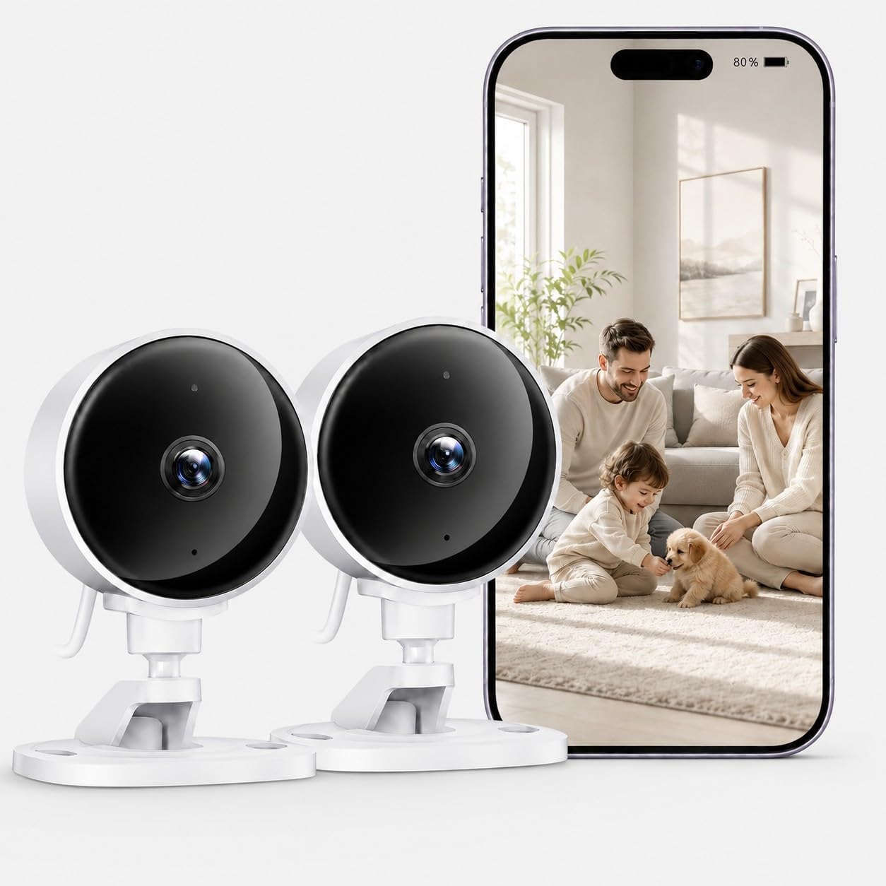 WOLFANG 1080P Indoor Security Camera 2 Pack, Mini WiFi CCTV Camera/pet Camera for Home Security, Night Vision, Motion Detection, Two Way Audio, 2.4G WiFi, SD & Cloud Storage, Alarm Alert