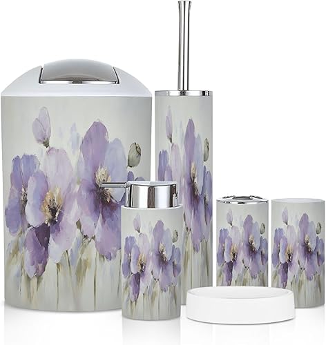 Miniatura 16 de Juego de accesorios de baño, 6 piezas vintage de mediados de siglo de los años 50, moderno y simétrico curvado, soporte para cepillos de dientes,