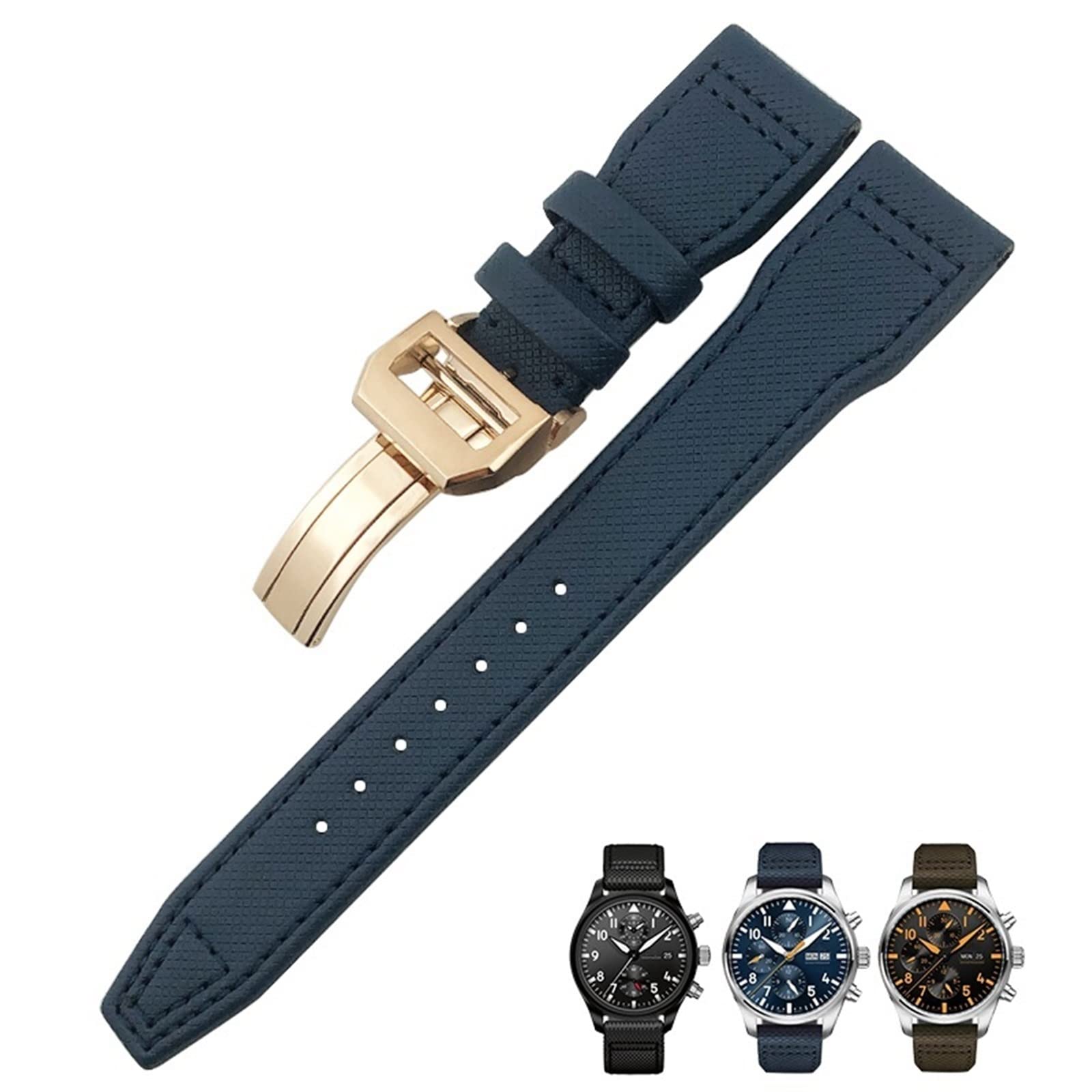 CZKE 20 mm, 21 mm, 22 mm, skórzany pasek do zegarka z włókna nylonowego, pasuje do IWC IW377729 IW389001, duży zegarek pilota, zielony, niebieski, czarny pasek do zegarka, 22mm, Agat