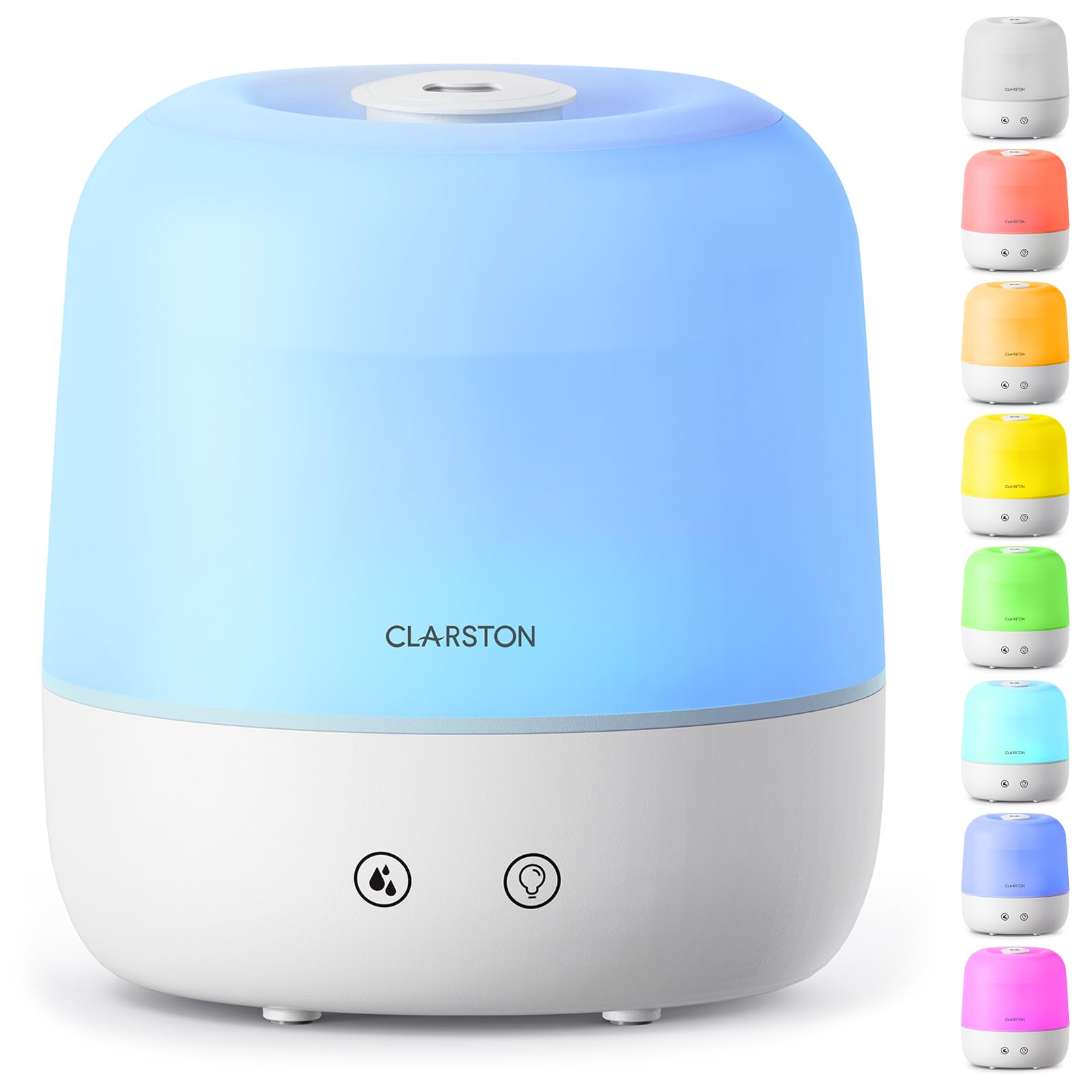 Clarston Humidifiers for Bedroom, 2L Top Fill with 360° Nozzle for Large Room, 7-Color Night Light, 24dB Quiet Cool Mist Air Humidifier for Baby