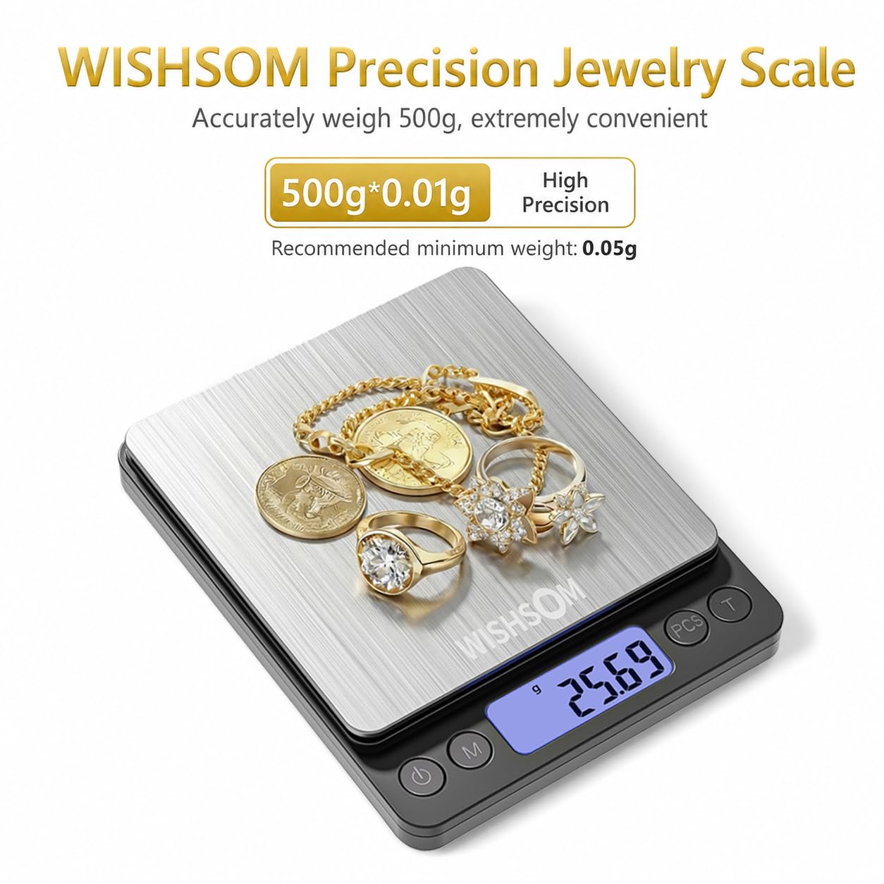 Bilancia per gioielli, 500 g x 0,01 g, bilancia digitale ad alta precisione, bilancia portatile per gioielli, banchi dei pegni e appassionati di oro, perfetta per pesare oro, argento, diamanti