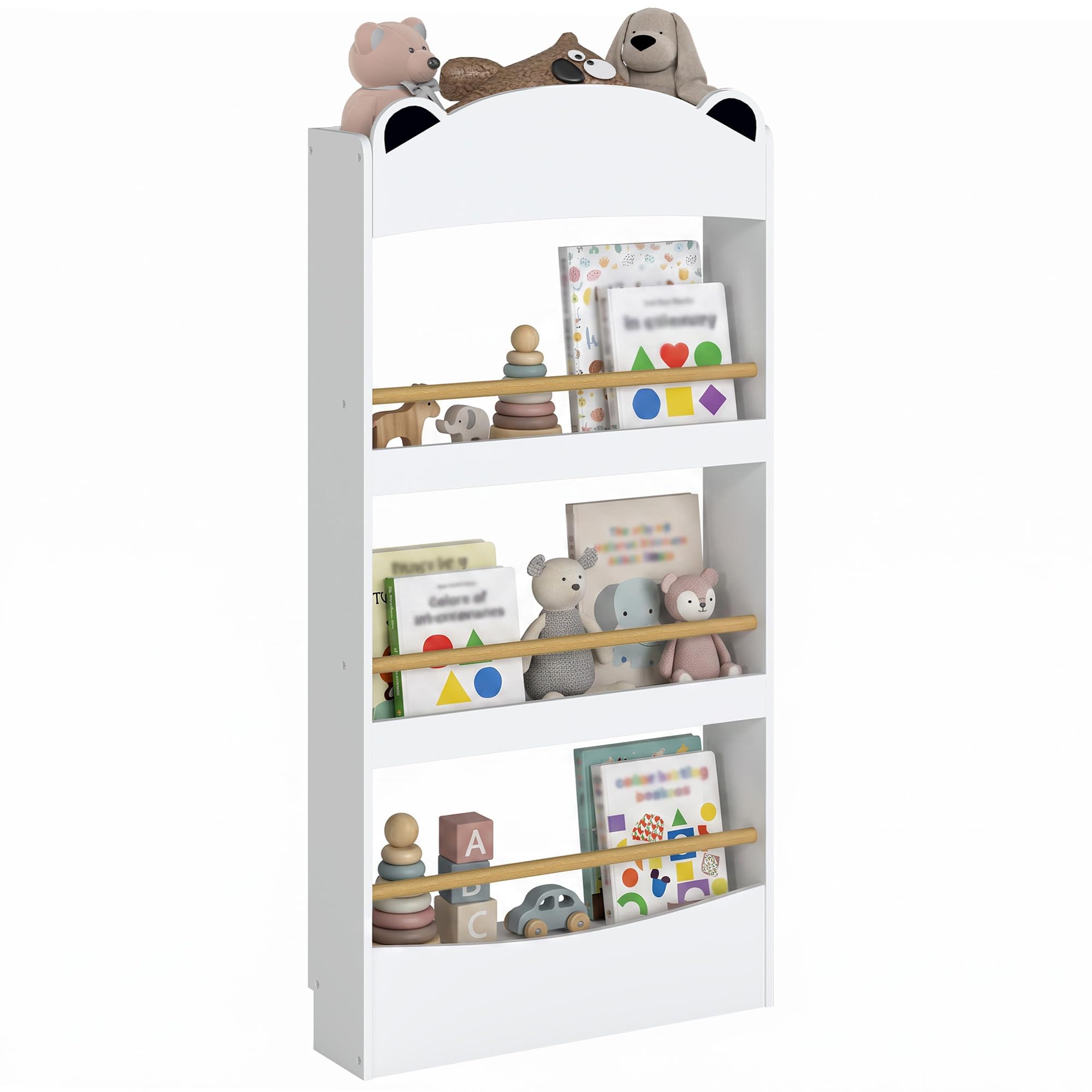 AIYAPLAY Bibliothèque Murale Enfant 3-8 Ans à 4 Niveaux Blanc