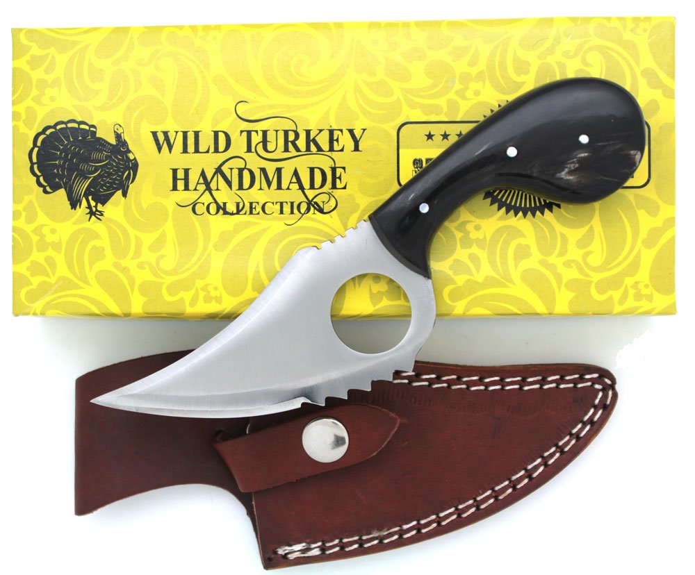Wild Turkey Handmade Fixed Blade Bone Collector Skinning Knife w/ Leather Sheath.. (Horn)