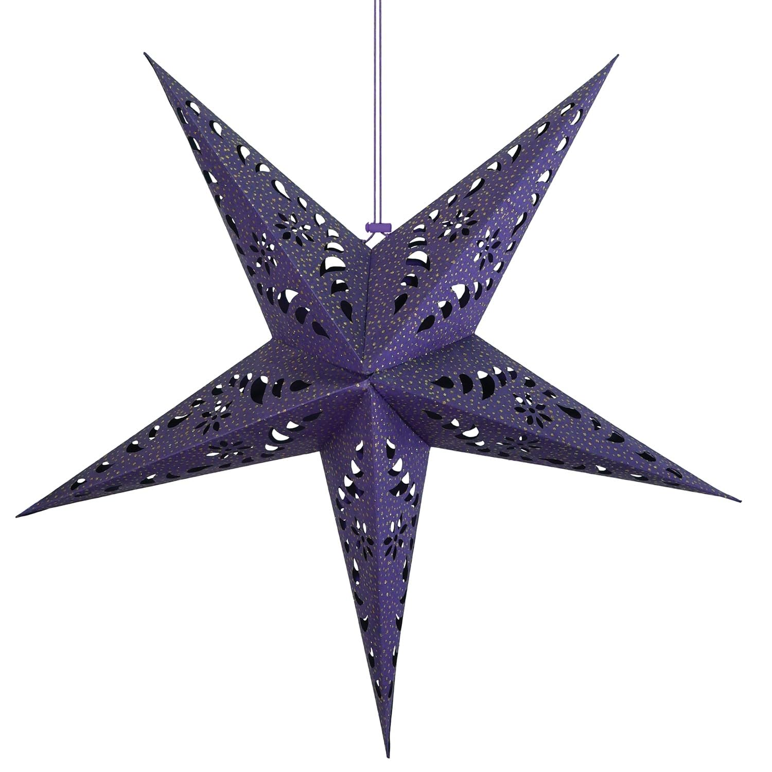 Lanterne étoile en papier violet fait à la main avec détails dorés peints