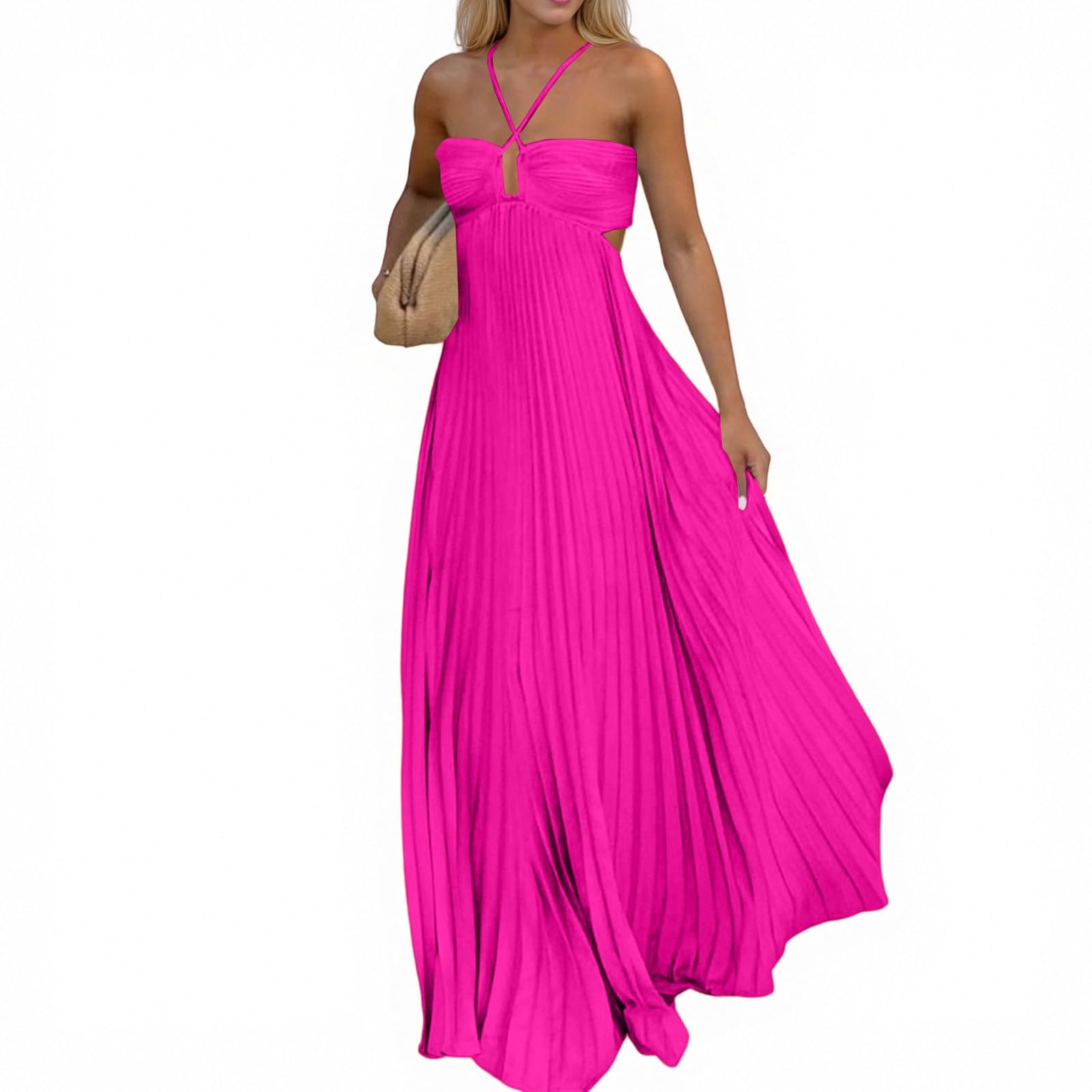 Générique Robe D'éTé Femme Bretelles Spaghetti Coton Boheme Robe à Bretelles Elegant Chic Robes Lin sans Manches DéContracté Quotidien Boho Plage Vacances Vacances