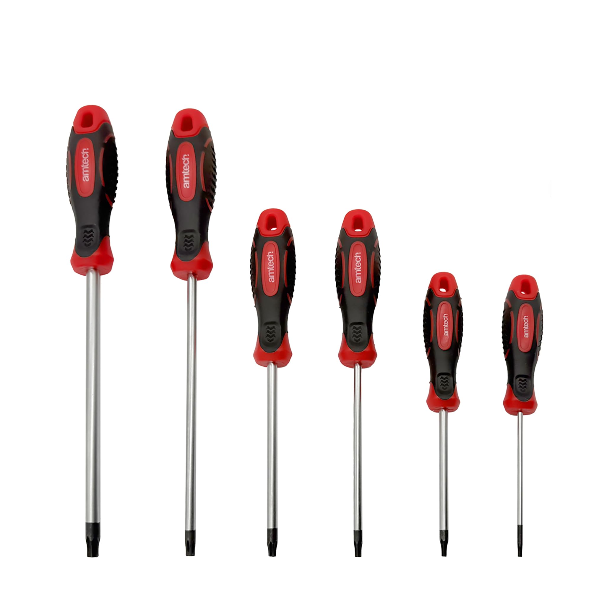 Amtech – 6pc Security Torx Screwdriver Set, T10–T40 Chrome Vanadium Drivers with Soft-Grip Handles for Tamper-Resistant Fasteners in Electronics and Automotive Work