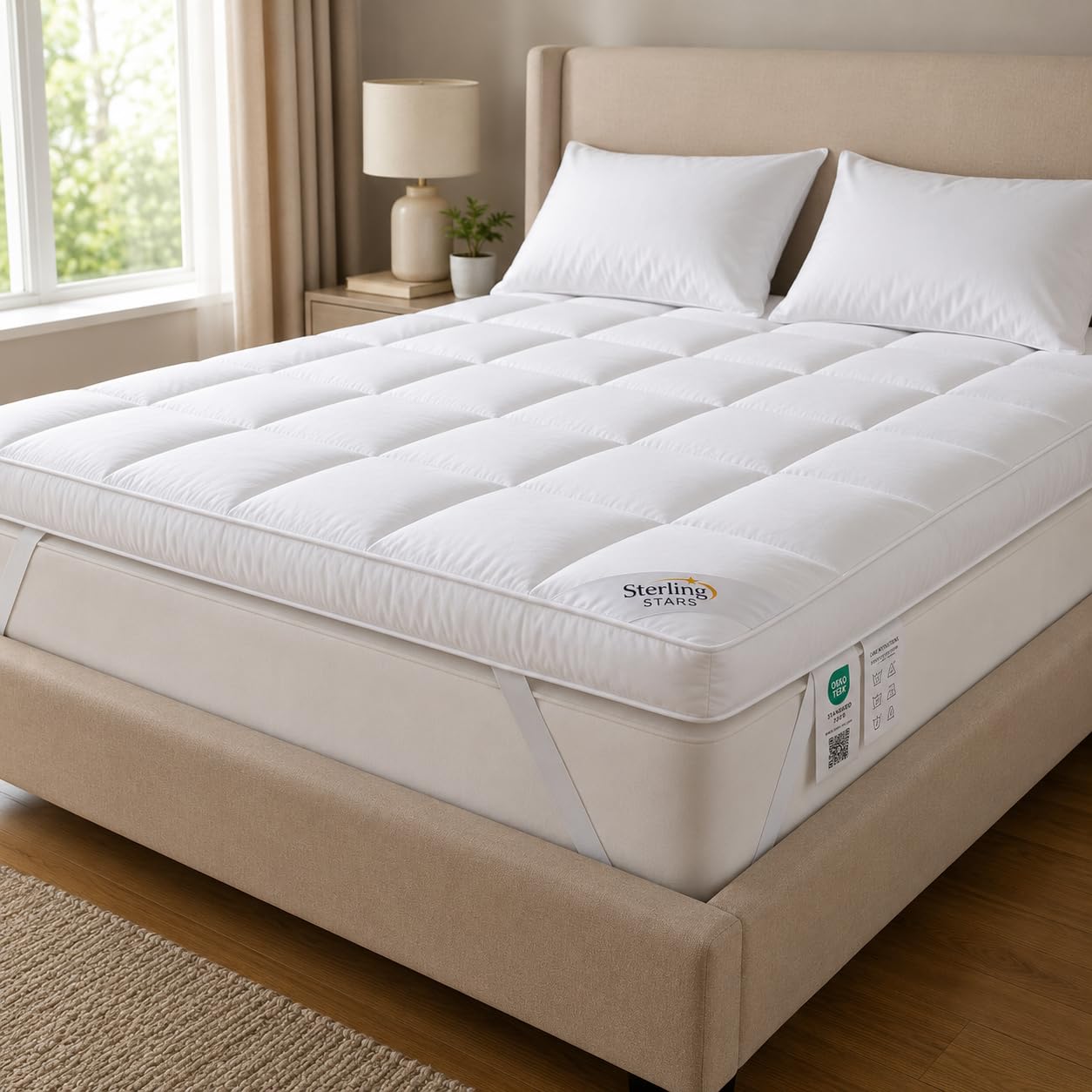 Sterling Stars Premium Hotel Quality Mattress Topper – 4 Inch Extra Thick Quilted Microfibre, Ultra Soft & Breathable, Elasticated Straps for Secure Fit & Superior Comfort (Small Double/4FT 122x190Cm)