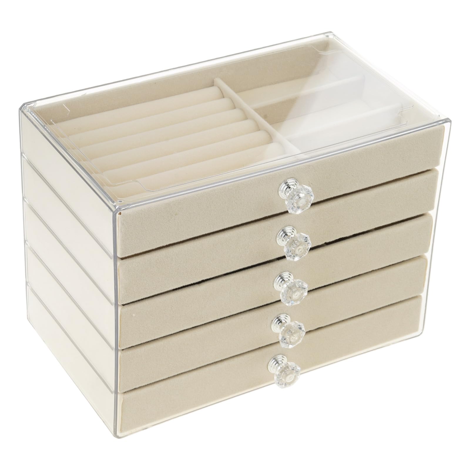 HDOYTXXM Jewelry Display Organiser 5 Adjustable Velvets Layers PET Storage Case for Earrings Bracelets Necklaces Home Decoration Essential Elegant Jewelry Organiser with Soft Lining