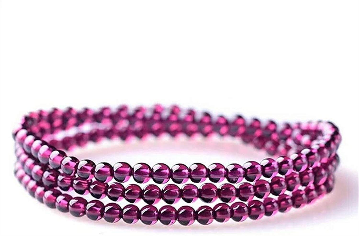 XuyangDUOVEKT Natural Garnet Crystal Jewelry, Women's Men Three Times Round Red Gem Beads, Stones Transparent Elastic Fashion Bracelet (Color : -)