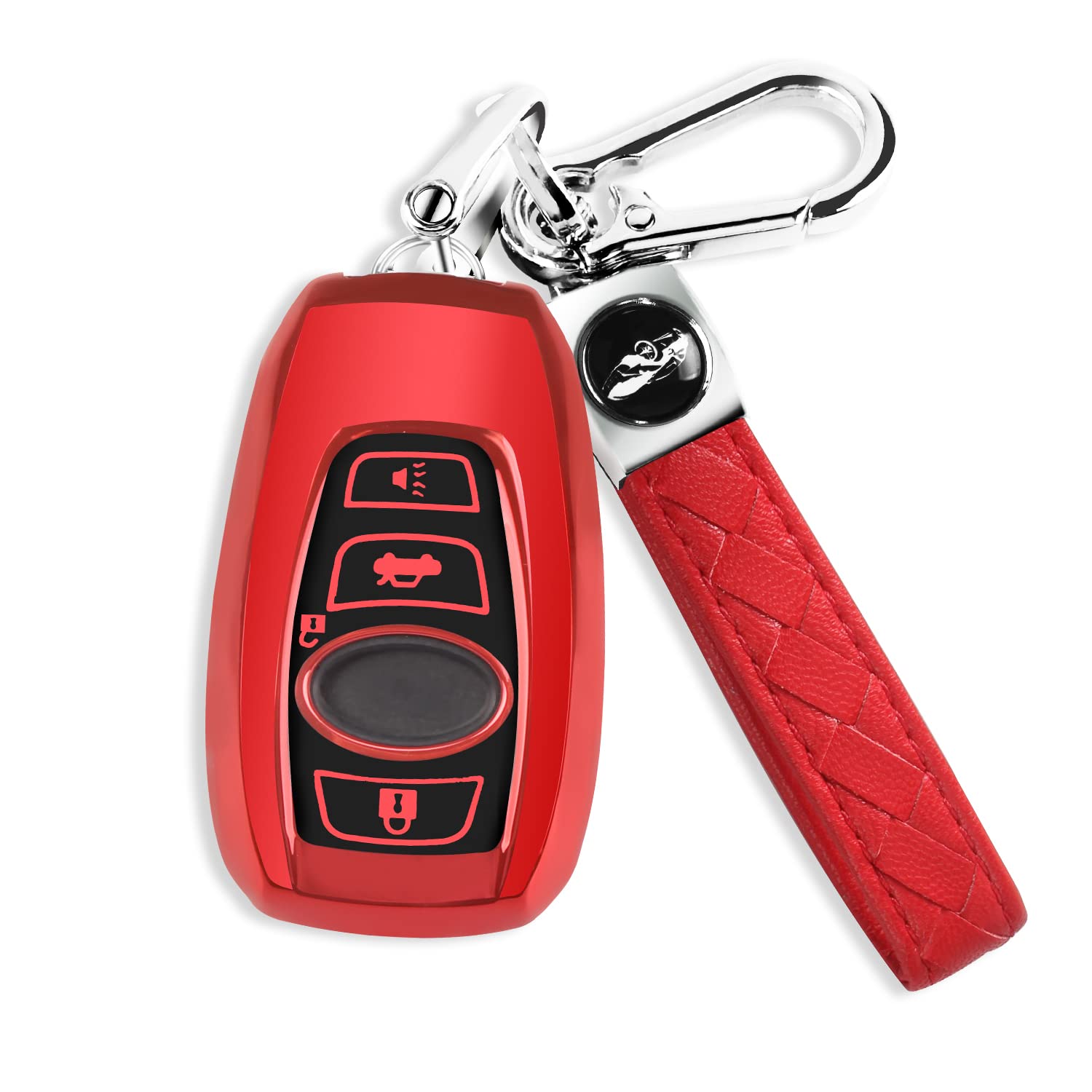 QBUC for Subaru Key Fob Cover with leather Keychain,fit for Forester  Crosstrek Outback Ascent Impreza Legacy Subaru 4-Buttons(Red)