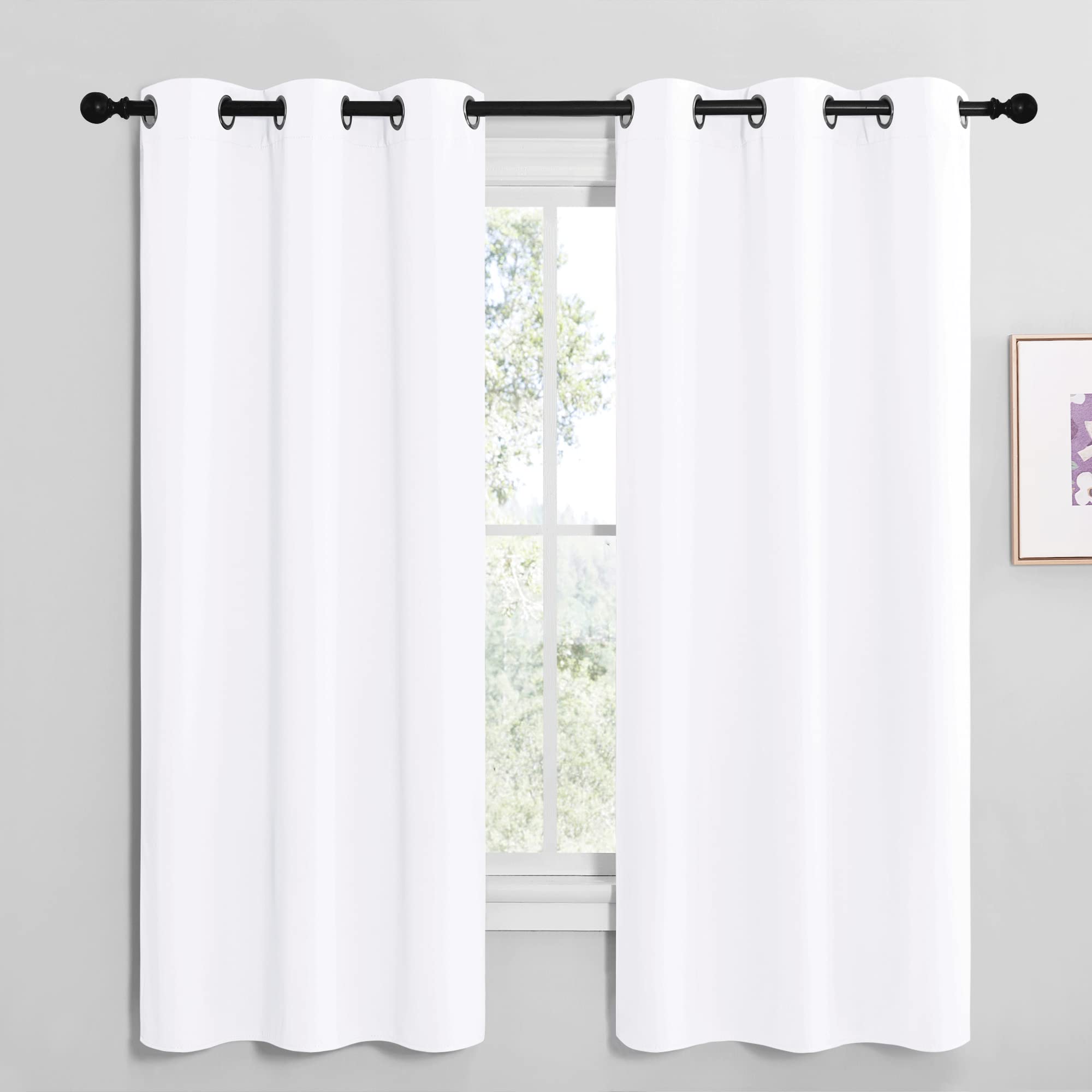 NICETOWN White Samll Window Blackout Curtain Panels, 50% Light Blocking Curtains for Bedroom &amp; Dining Room Window (Set of 2, 42 inches x 68 inches)