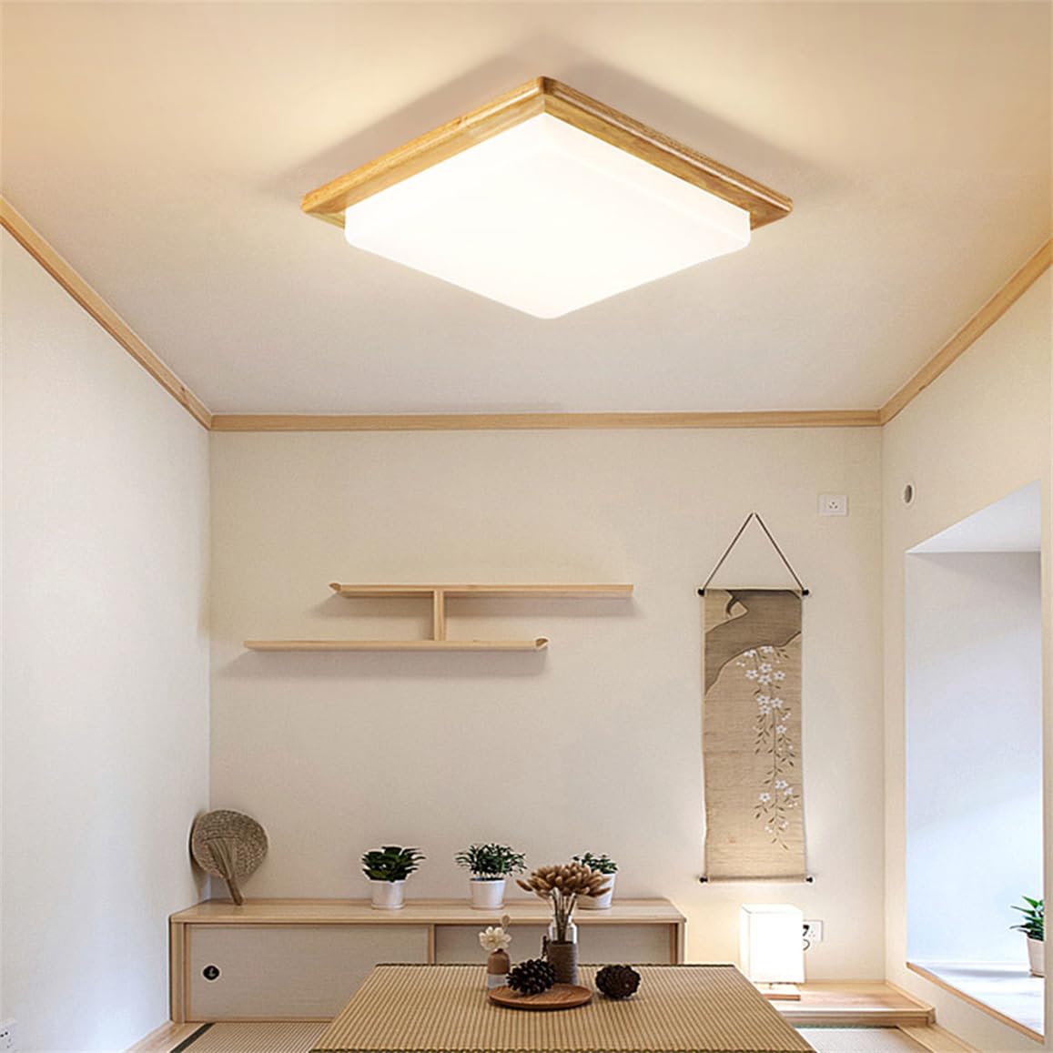 Lámpara De Techo Cuadrada Empotrada De Madera Con Iluminación LED