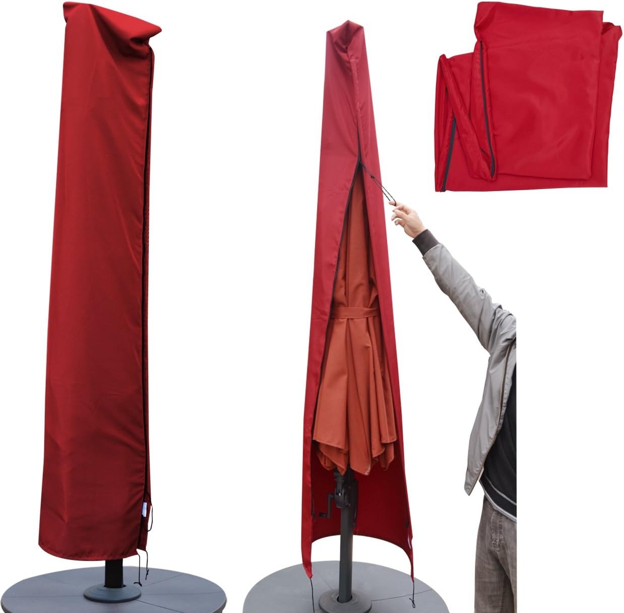 Roma Umbrella Cover Protective Patio Winter Hanging Outdoor Furniture Protector-Burgundy