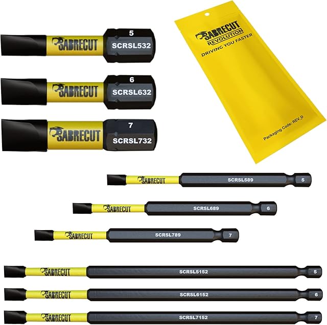 9 x SabreCut SCRK9SL 32mm 89mm 152mm SL5 SL6 SL7 Slotted Magnetic Impact Screwdriver Driver Bits Set Heavy Duty Compatible with Dewalt Milwaukee Bosch Makita and More