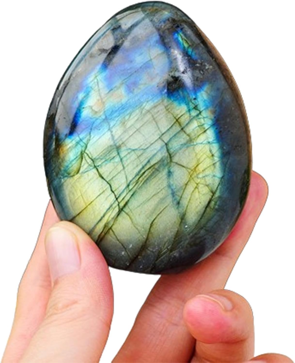 Labradorite Crystal Raw Stones Palm Crystal Decor Gemstones Polished Palm Stones Worry Stone for Balancing,Home Decoration,100-150g