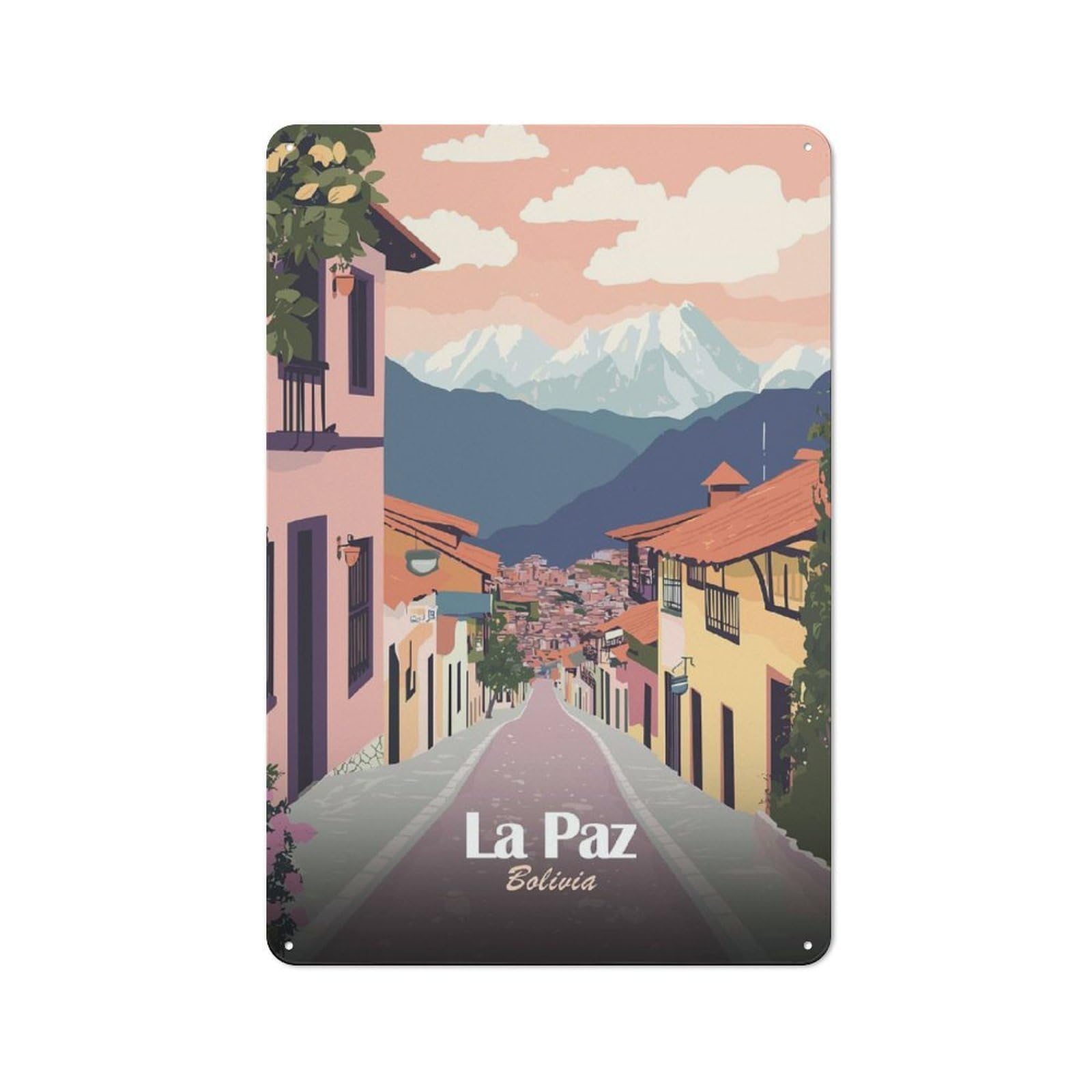 Junmoney Style-8 La Paz, Bolivia Travel (2) Farmhouse Metal Sign 30X20cm, Rustic Country Wall Plaque For Farmhouse Kitchen, Pantry Or Dining Area