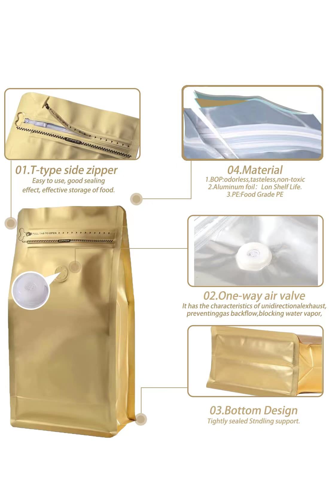 FireKylin 50 PCS Coffee Bags With Valve, (8 Oz, 0.5 Zambia - View #3