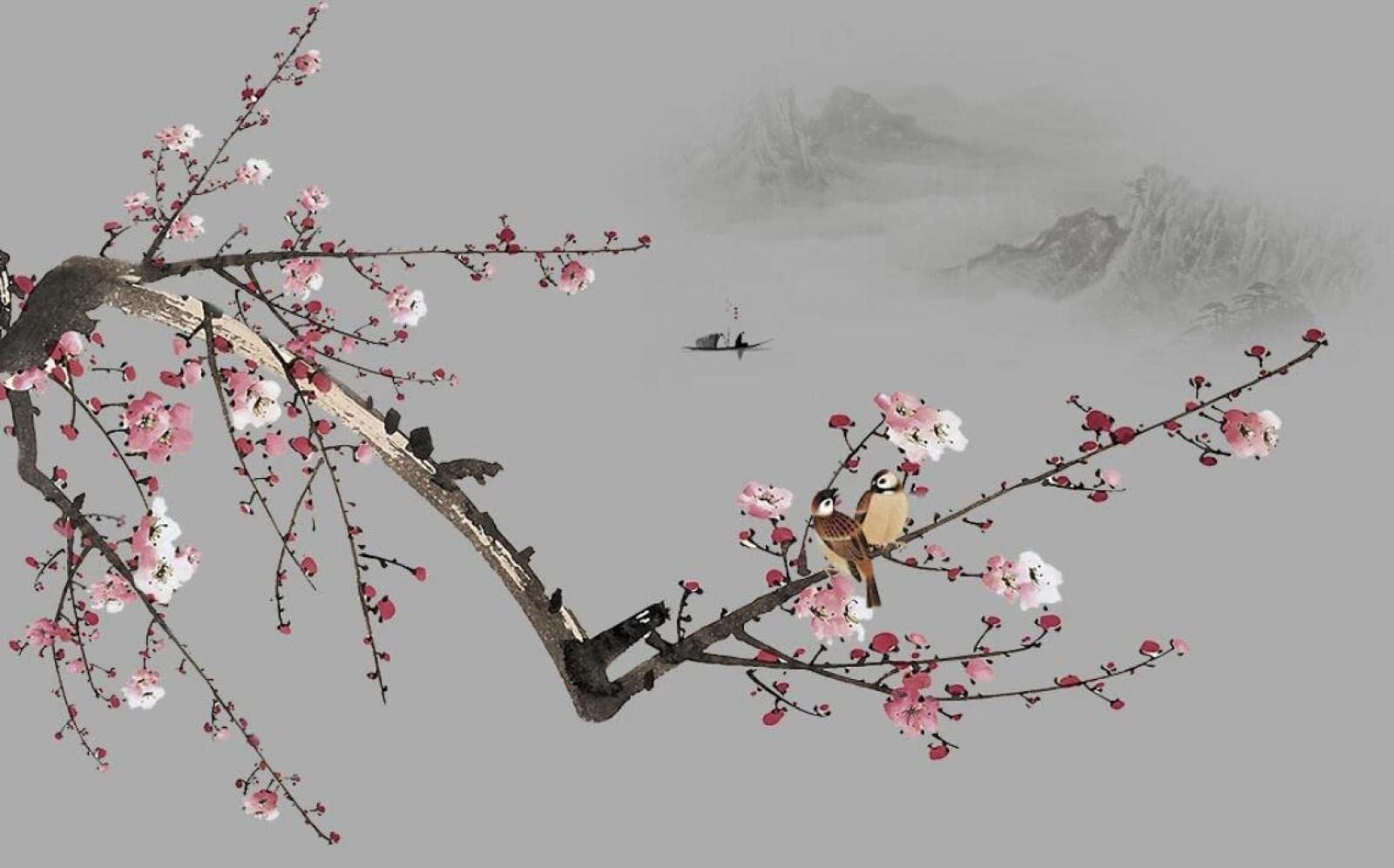 Papier peint panoramique 3D fleurs de prunier pour un salon lumineux