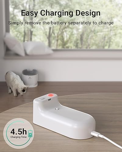 Miniatura 7 de KungFuPet Fuente de agua para gatos, fuente de agua inalámbrica para mascotas con sensor de movimiento, dispensador automático de agua inalámbrico