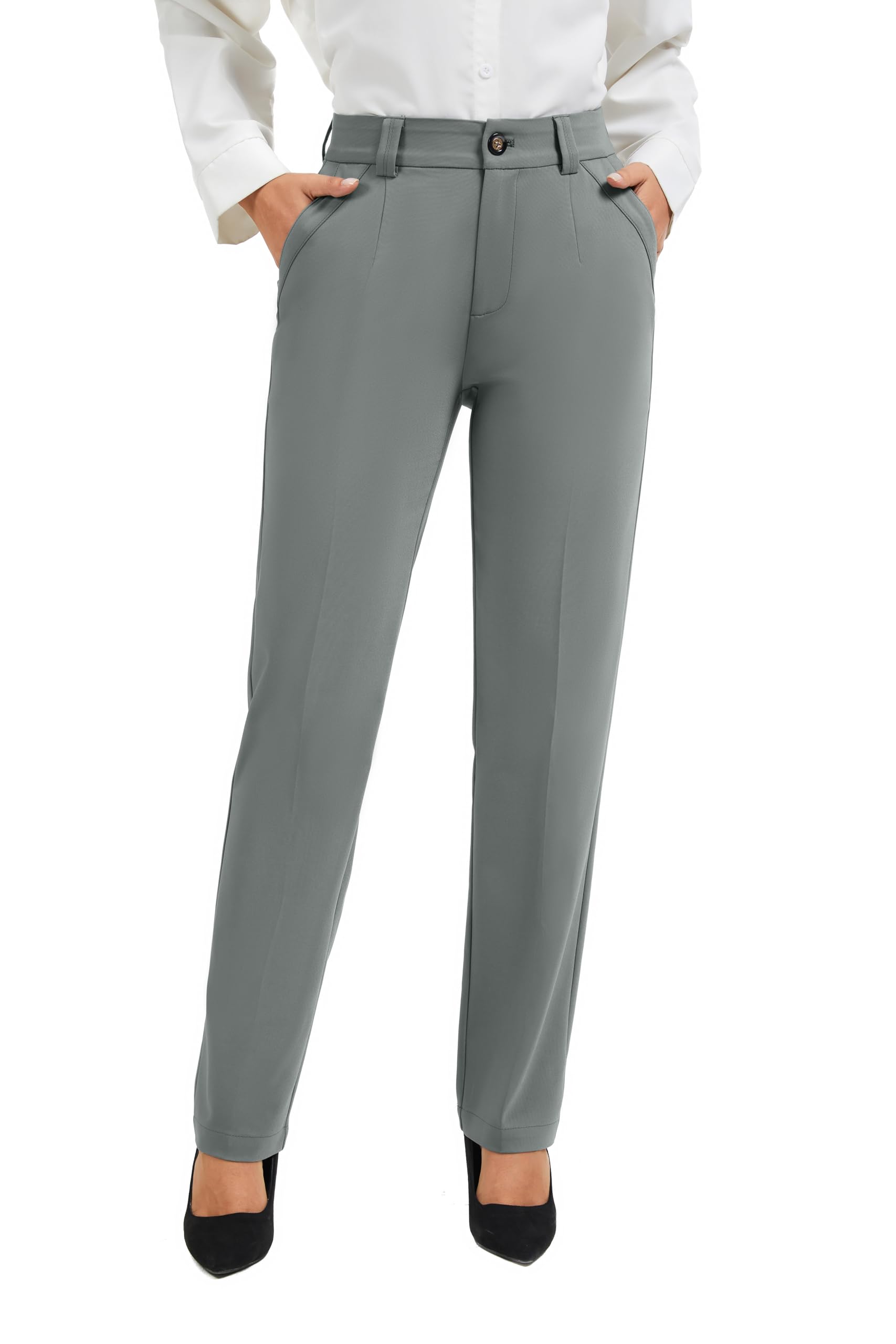 FUNYYZO Dress Pants Women Work Business Pants Office Straight Leg Trousers High Waisted Ladies Slacks