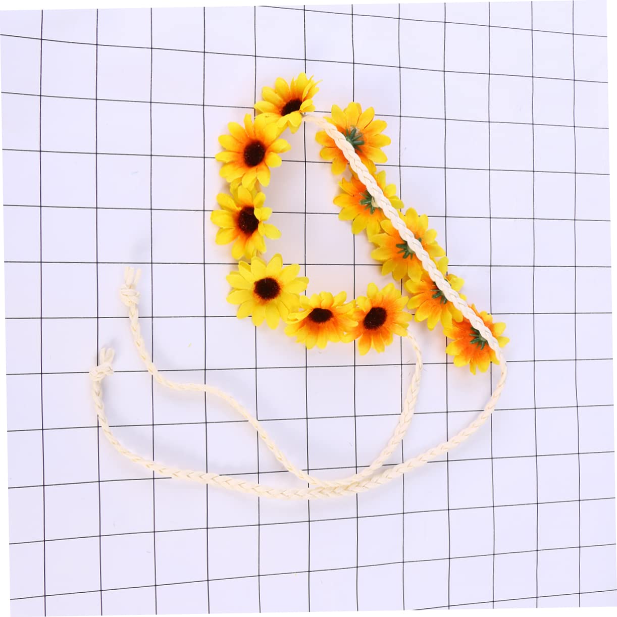 Diadema de Flores Margaritas 11 Flores Amarillo de Tela | Cuerda Trenzada Ajustable, Ornamento para Fotografía y Bodas, Estilo Femenino Uso en Cabeza o Cintura