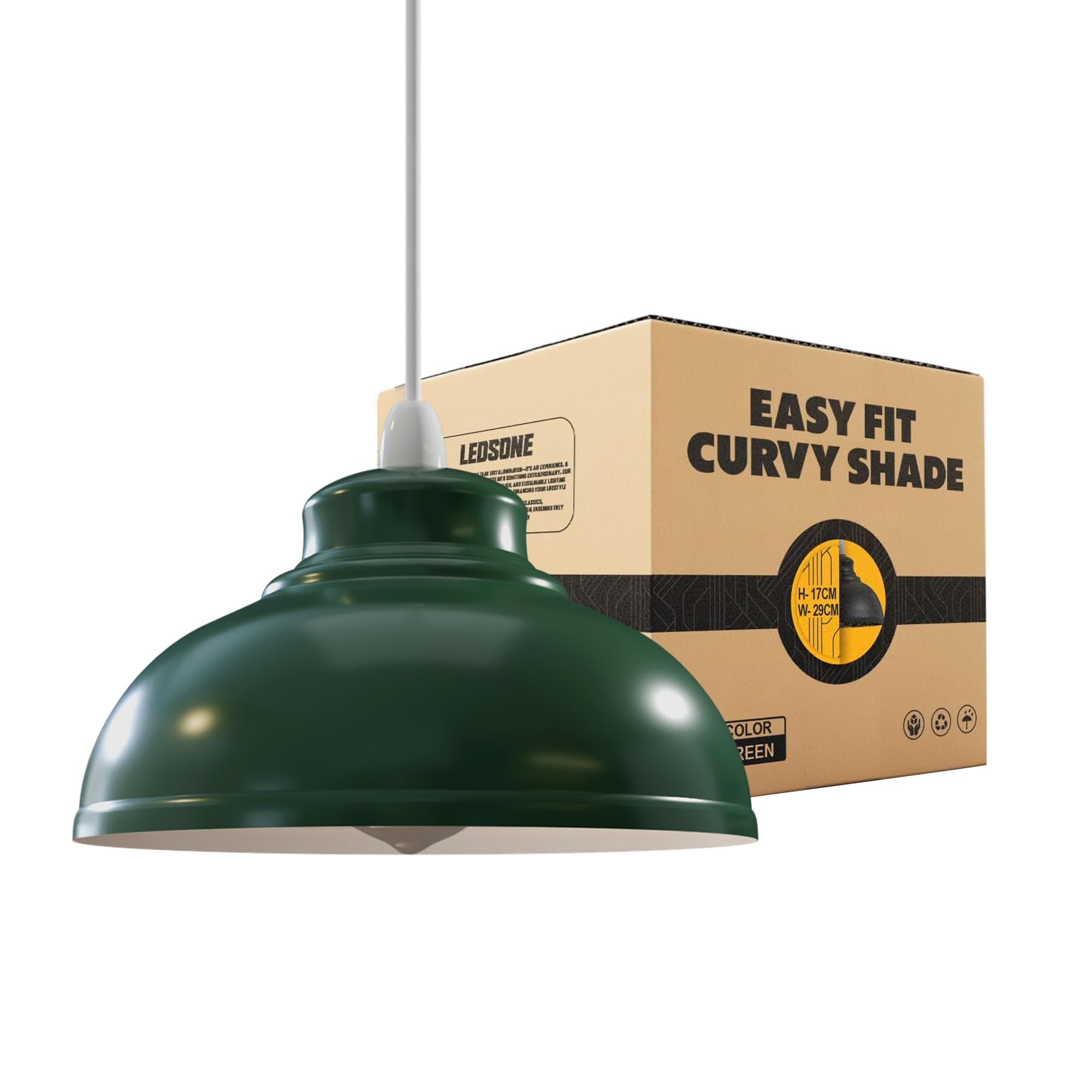 LEDSONE Retro Green Metal Ceiling Lampshade 29cm Easy Fit Modern Hanging Pendant Lightshade for Bedroom Dining Room Hallway Office Industrial Kitchen Restaurant Bar