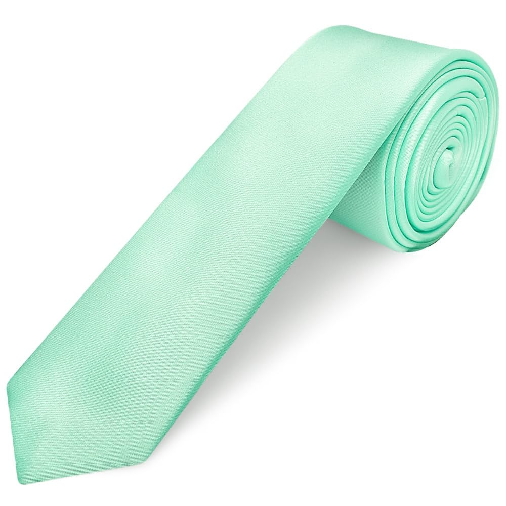 Ties R Us Boys Green Plain Mint Satin Skinny Tie