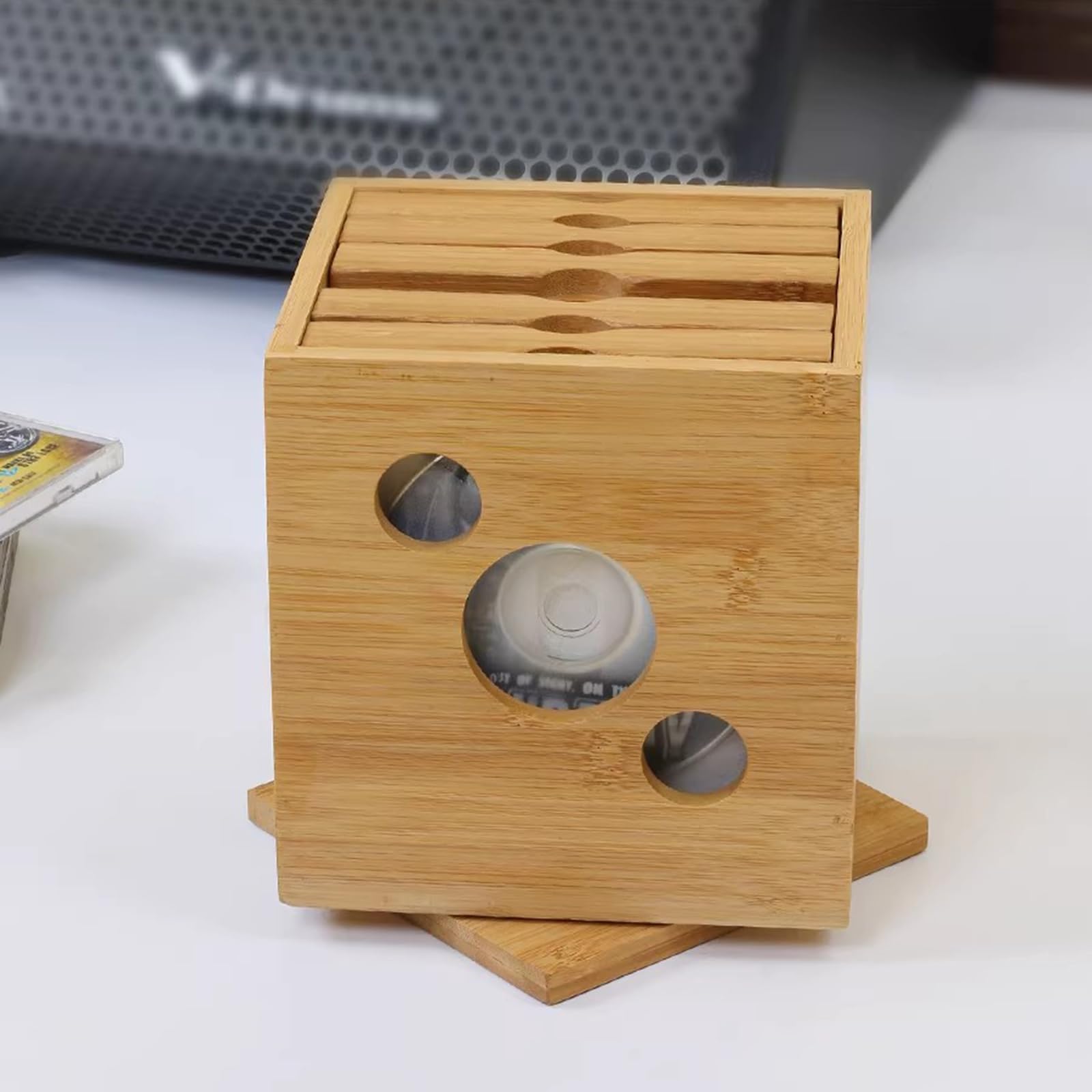 Estante de almacenamiento de CD de bambú, organizador de DVD de escritorio con base giratoria de 360°, capacidad para 40 discos para el hogar, la oficina y el coche, gran idea de regalo