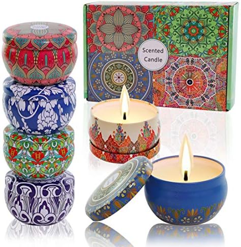 Scented Candles,Soy Wax 6-Pack Gift Package Vanilla,Lavender,Rose,Orange,Lemon,Amber Musk,Natural for Stress Relief and Aromatherapy Candle Sets Gifts for Women,Lasting 120hours,2.5Oz per tin