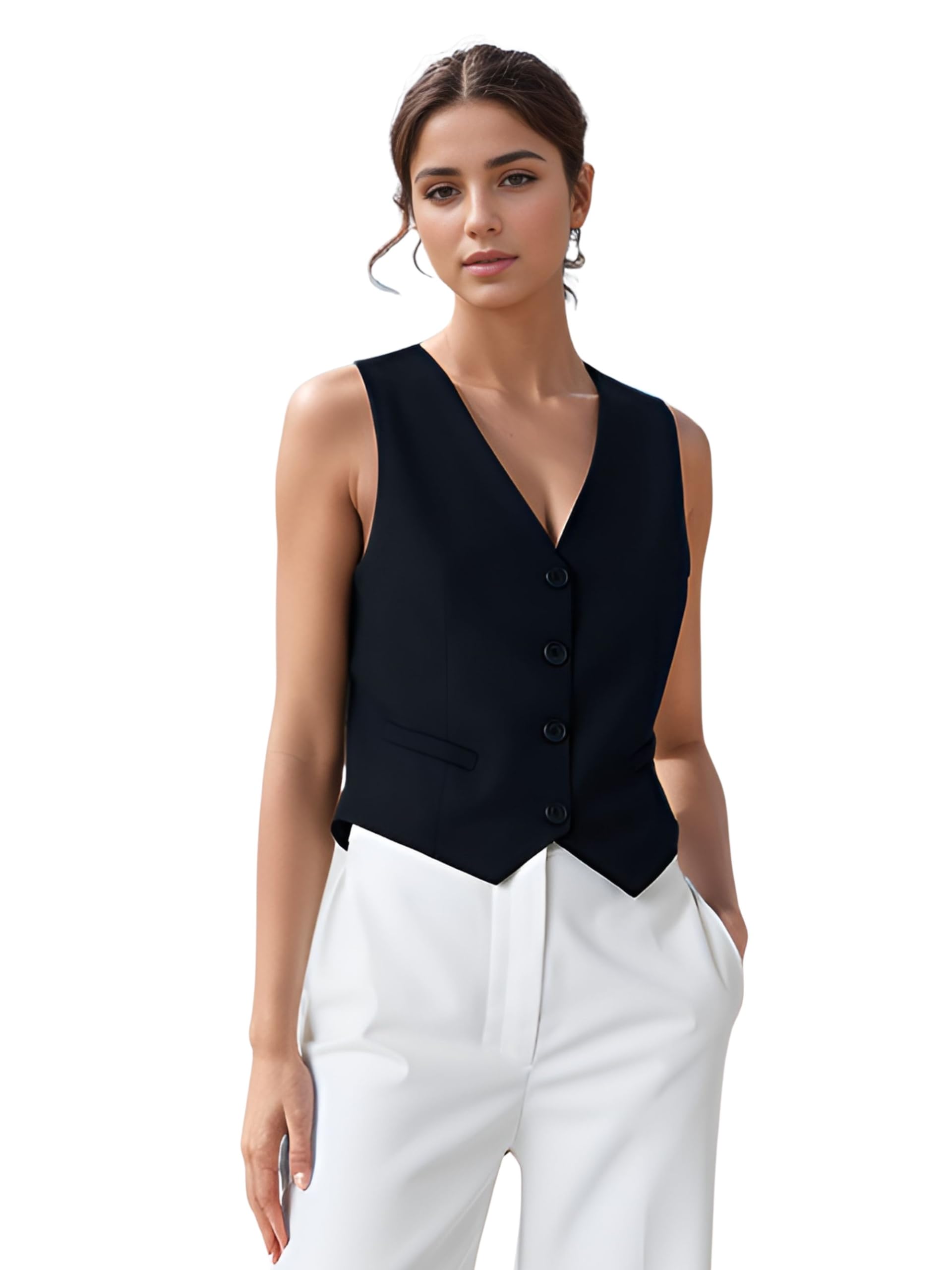 Waistcoat Top for Women | Women’s Formal Office Wear Vest | V Neck Sleeveless Blazer Jacket.