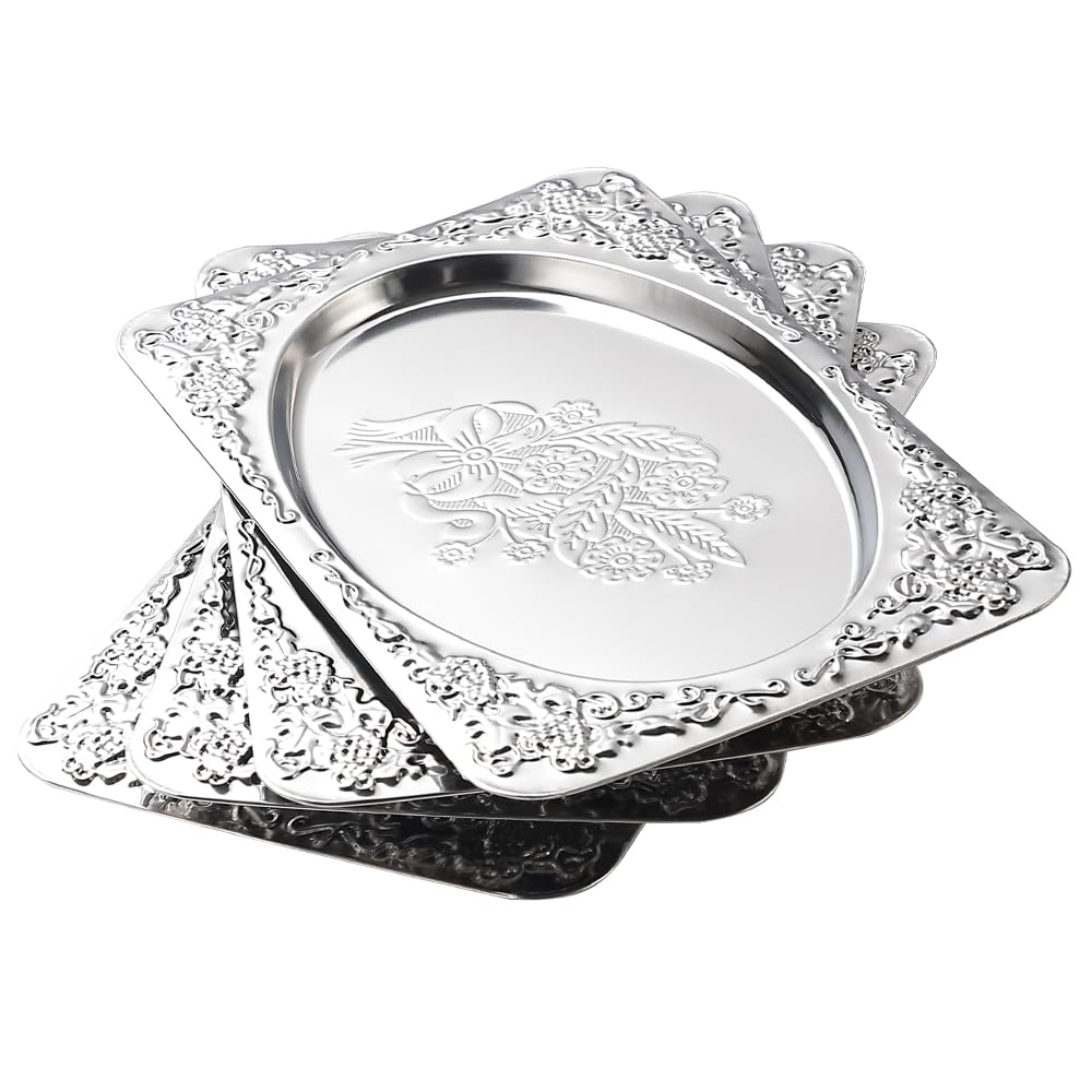 Photo 1 of -Pack Silver Serving Trays Set - ZENOVLUX Vintage Floral Engraved Mirror Decorative Tray, 13.8" x 8.7" Party Platters for Easter, Food, Appetizer, Charcuterie, Cookies, Desserts
