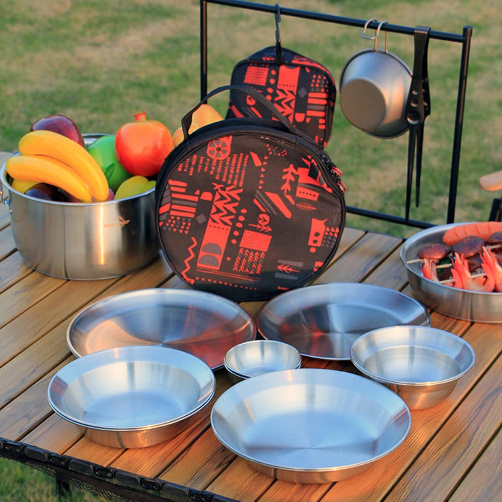 Set di Stoviglie in Acciaio Inossidabile da 12 Pezzi Utensili da Campeggio Multifunzione Durevoli per Feste Barbecue Picnic All'aperto